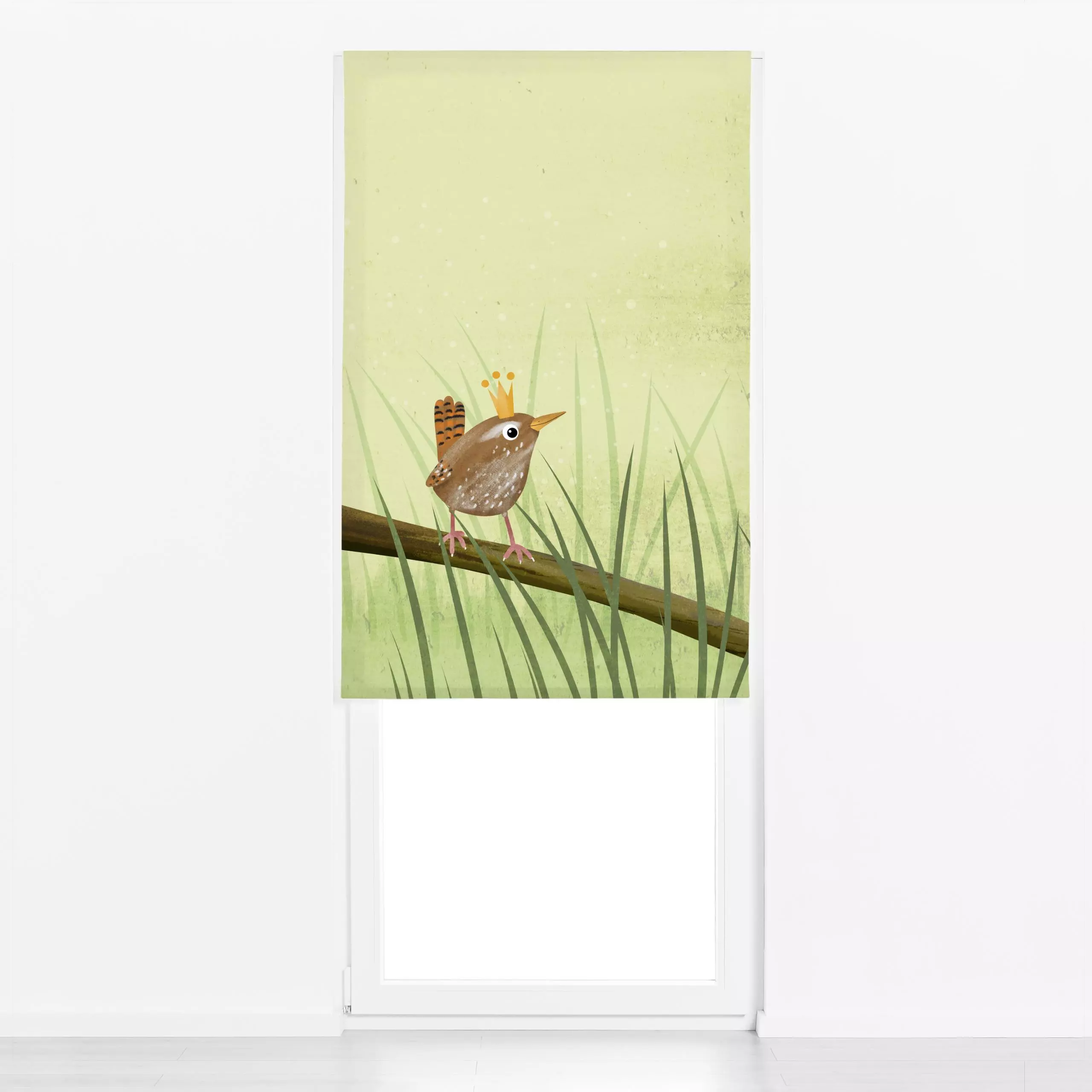 Raffrollo Zaunkoenig - Natur & Landschaft, Tiere - von „Julia Reyelt"; Natur, minimal, Struktur, Illustration, Kinder, Vogel...