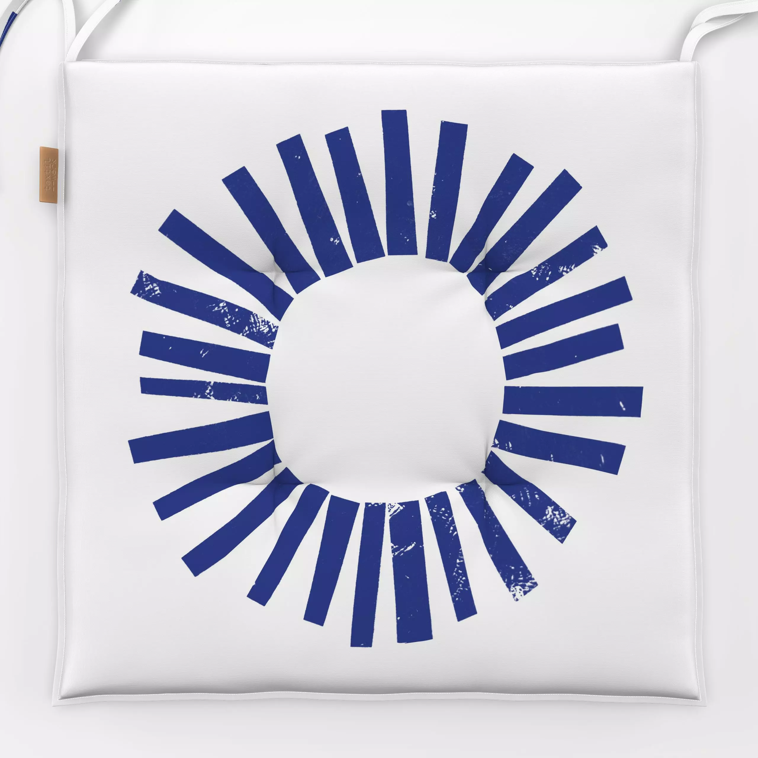 Sitzkissen Sonne - Natur & Landschaft, Sommer - von „Kerstin Ax"; abstrakt, Streifen, Sonne, Sommer, blau, Weiss, Sonnenstra...