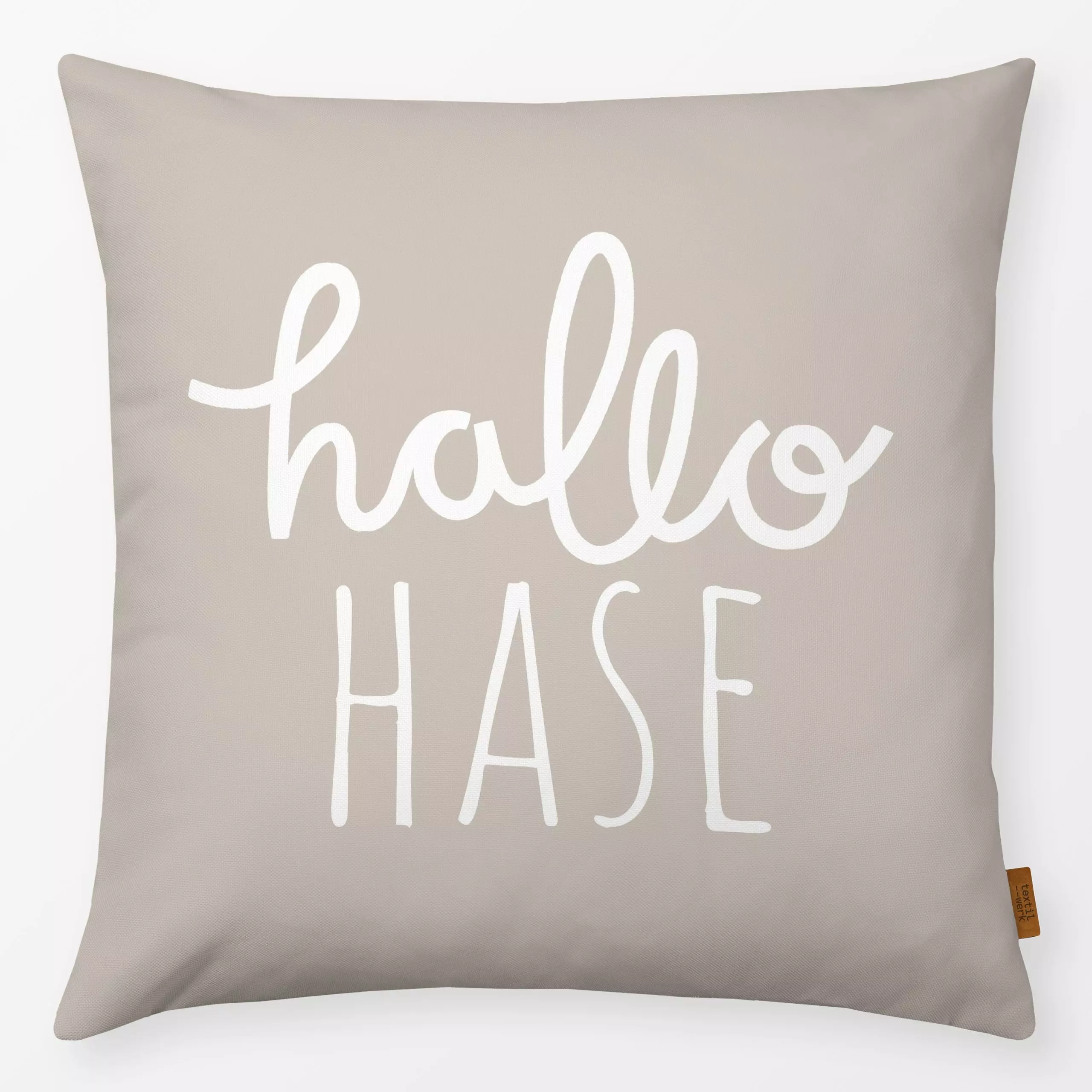 Kissen Hallo Hase beige - Frühling, Sprüche & Schriftzüge, Anlässe, Ostern - von „Studio Kesse"; Ostern, Osterhase, Spruchki...