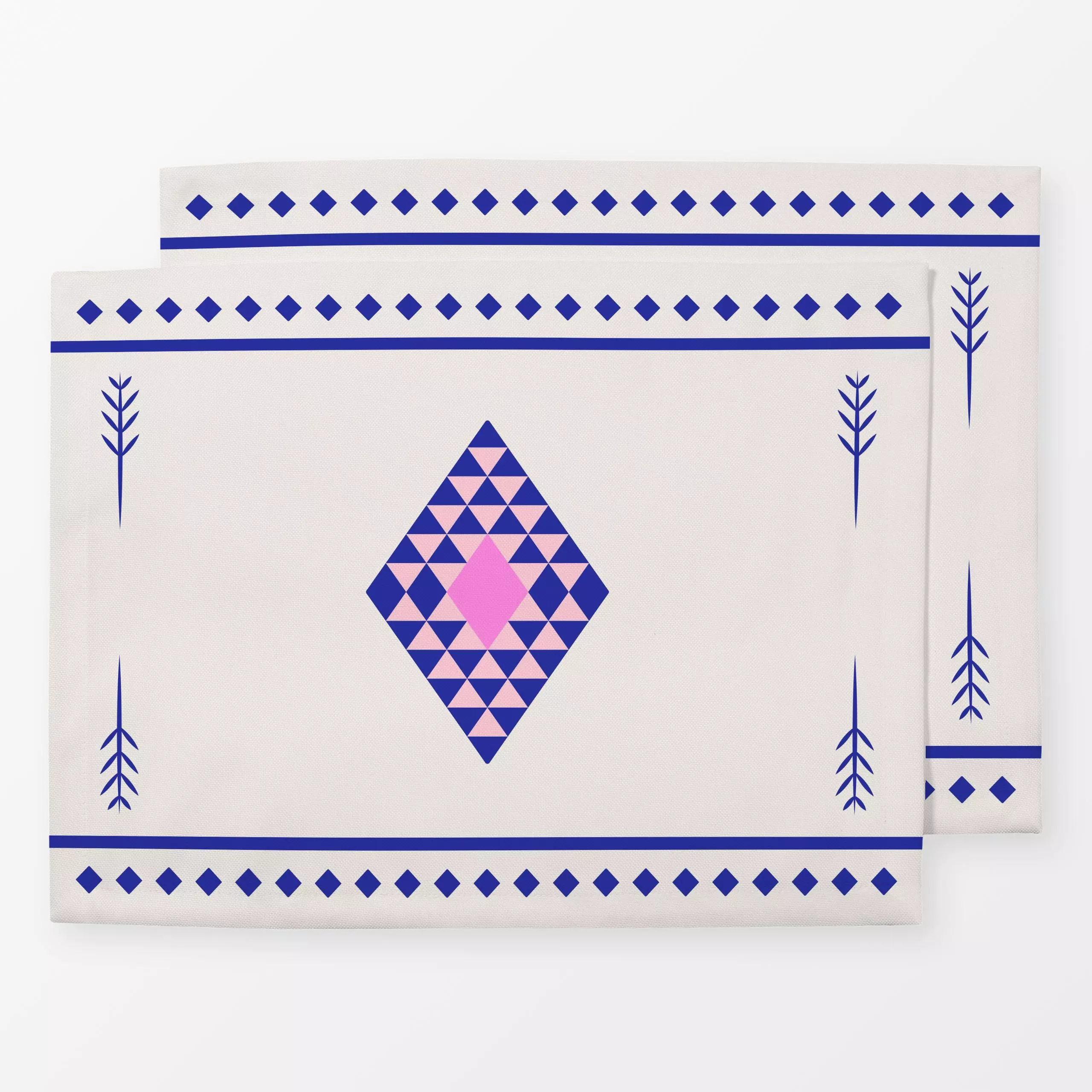 Tischset Cool Boho Triangles blue - Symbole & Muster - von „Karen Menzenbach"; Muster, Geometrisch, beige, Sommer, grafisch,...