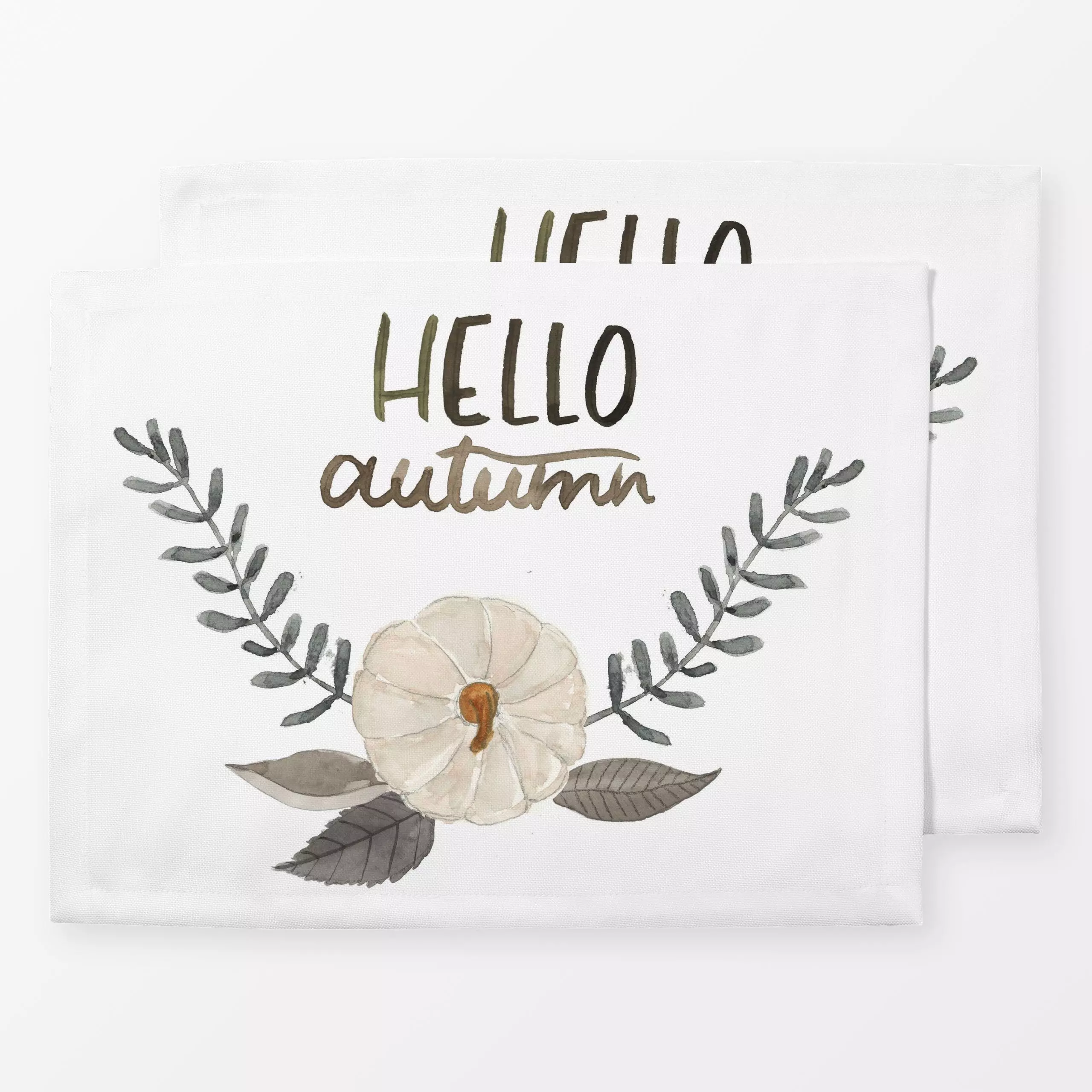 Tischset Cosy Autumn Kürbis Hello - Herbst, Pflanzen & Botanik - von „Lena Yokota"; Illustration, Blätter, Herbst, Lettering...