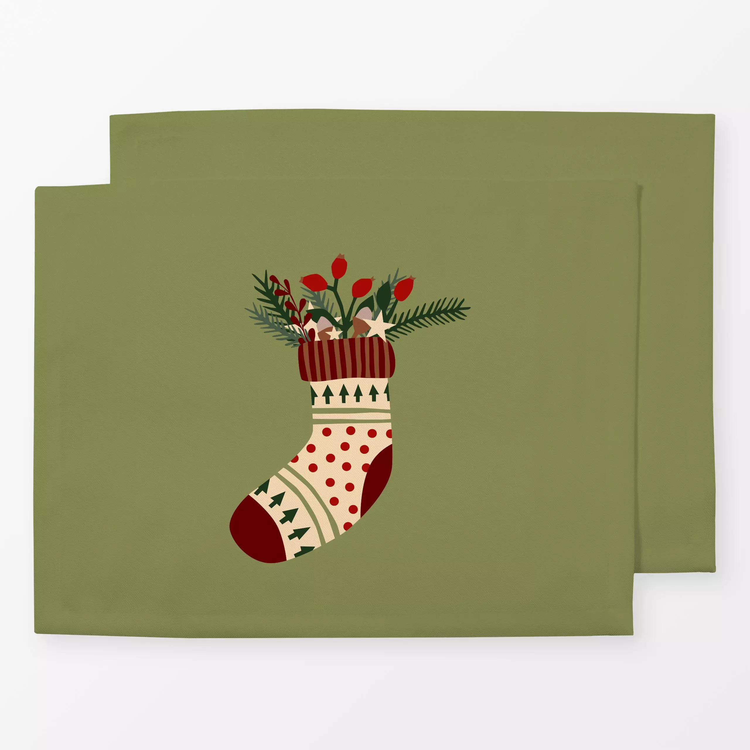 Tischset Weihnachtssocke - Weihnachten, Winter - von „Kerstin Ax"; Tannenbaum, Weihnachten, Winter, Nikolaus, Eicheln, Hageb...