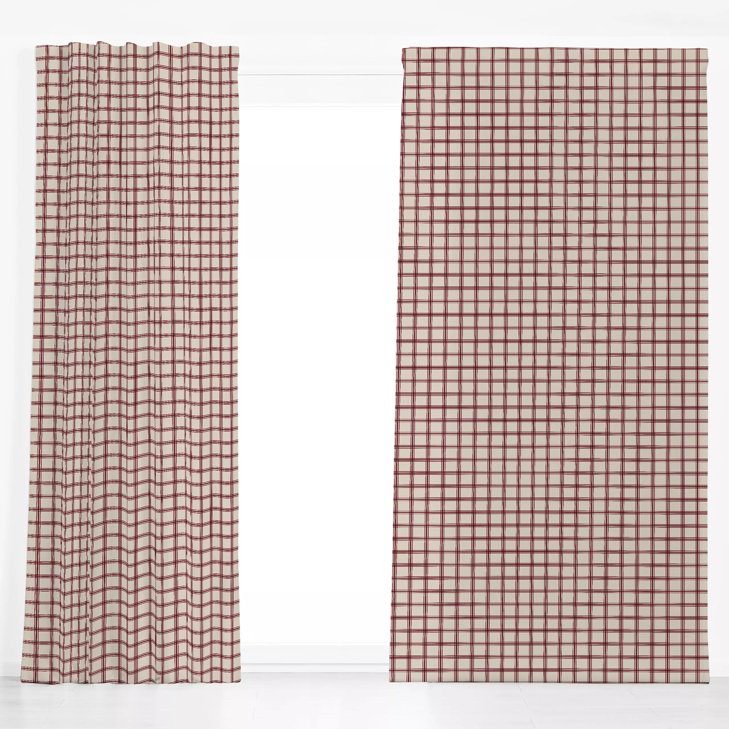 Dekovorhang Winter Checks berry beige - Weihnachten, Winter, Symbole & Muster - von „Karen Menzenbach"; Weihnachten, Winter,...