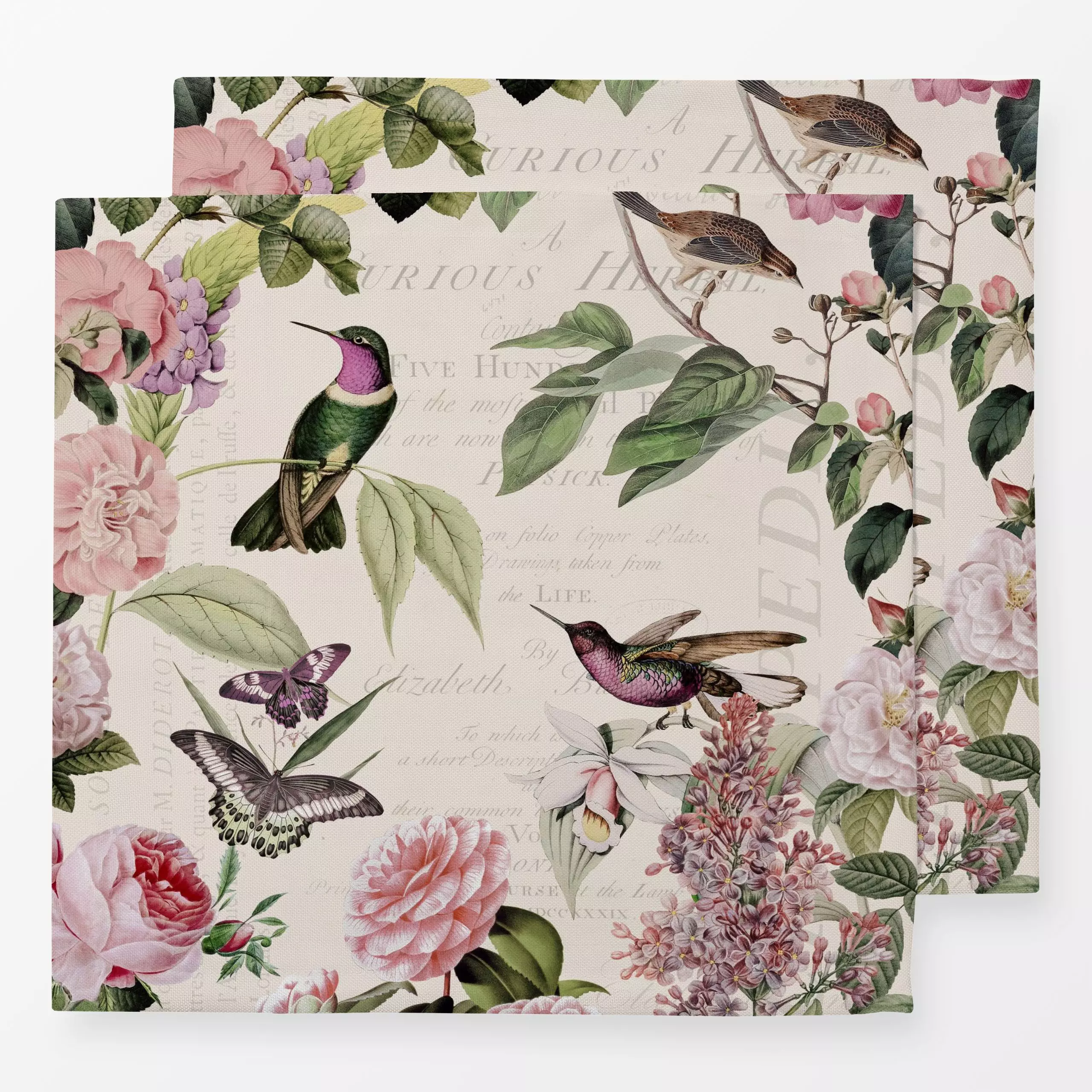 Servietten Hummingbirds Nostalgic Garden - Blumen & Florales, Retro & Vintage - von „Andrea Haase“; Blumen, Rosen, Vogel, vi...