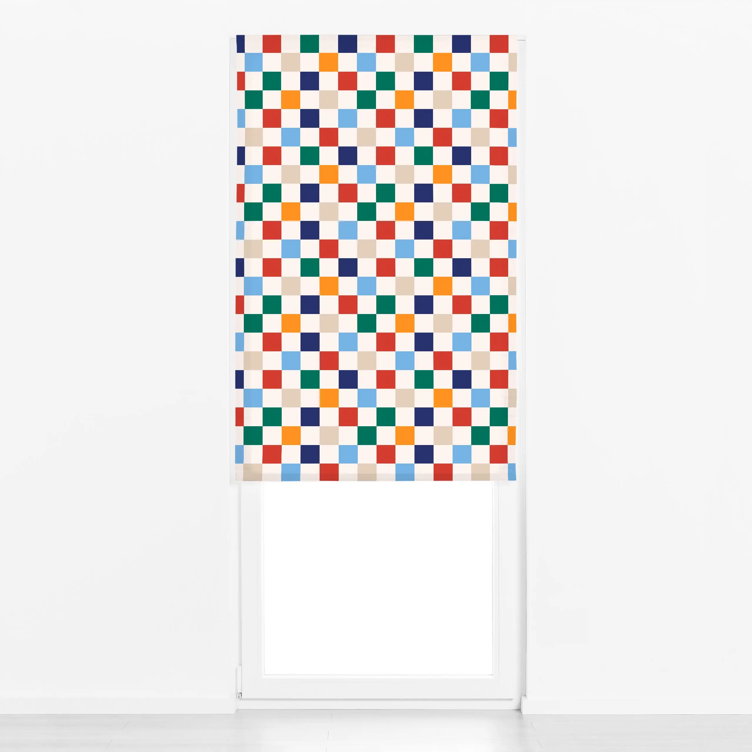 Raffrollo Christmas Checkers - Weihnachten, Winter - von „Jana Driver"; Orange, beige, bunt, Karos, gruen, christmas, checks...