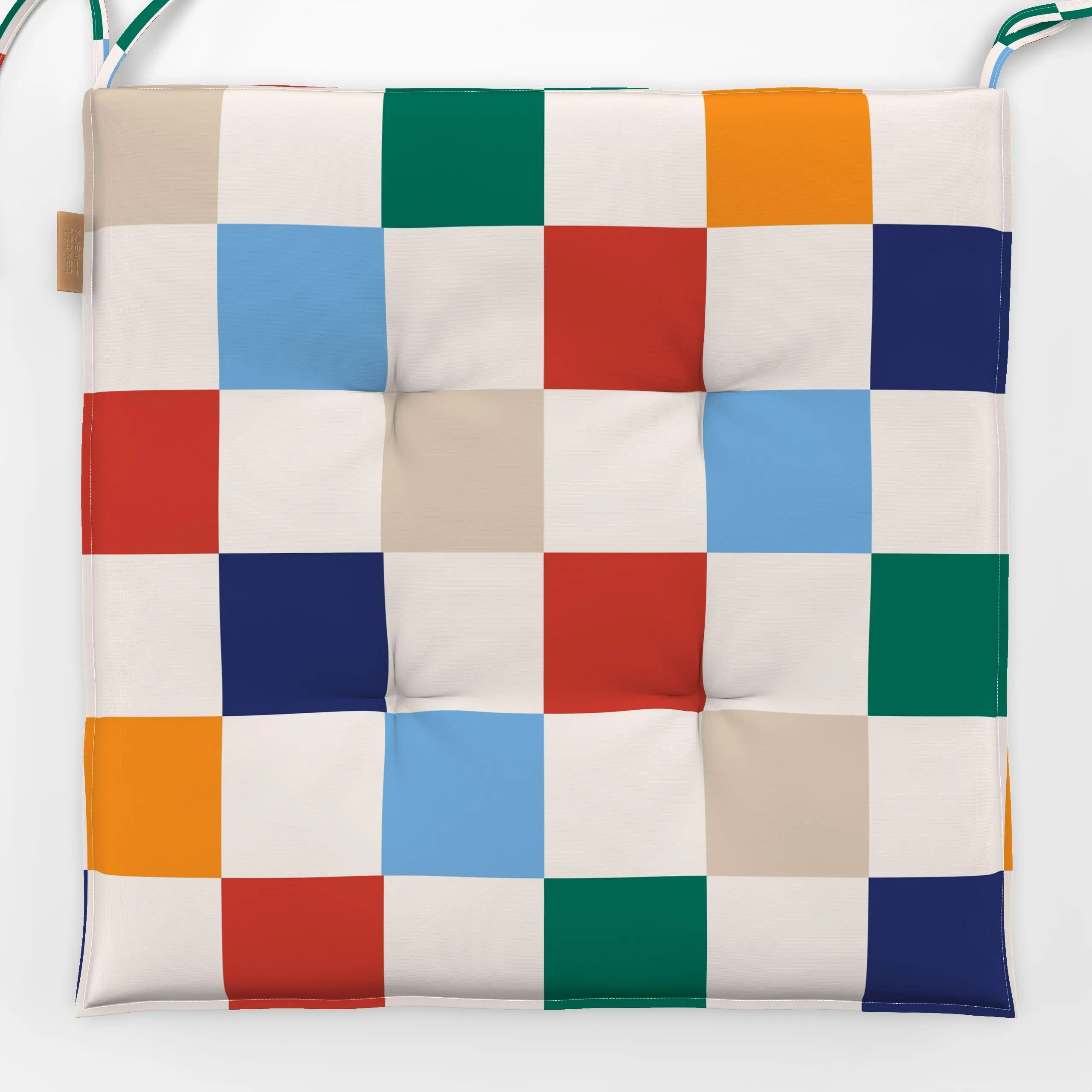 Sitzkissen Christmas Checkers - Weihnachten, Winter - von „Jana Driver"; Orange, beige, bunt, Karos, gruen, christmas, check...