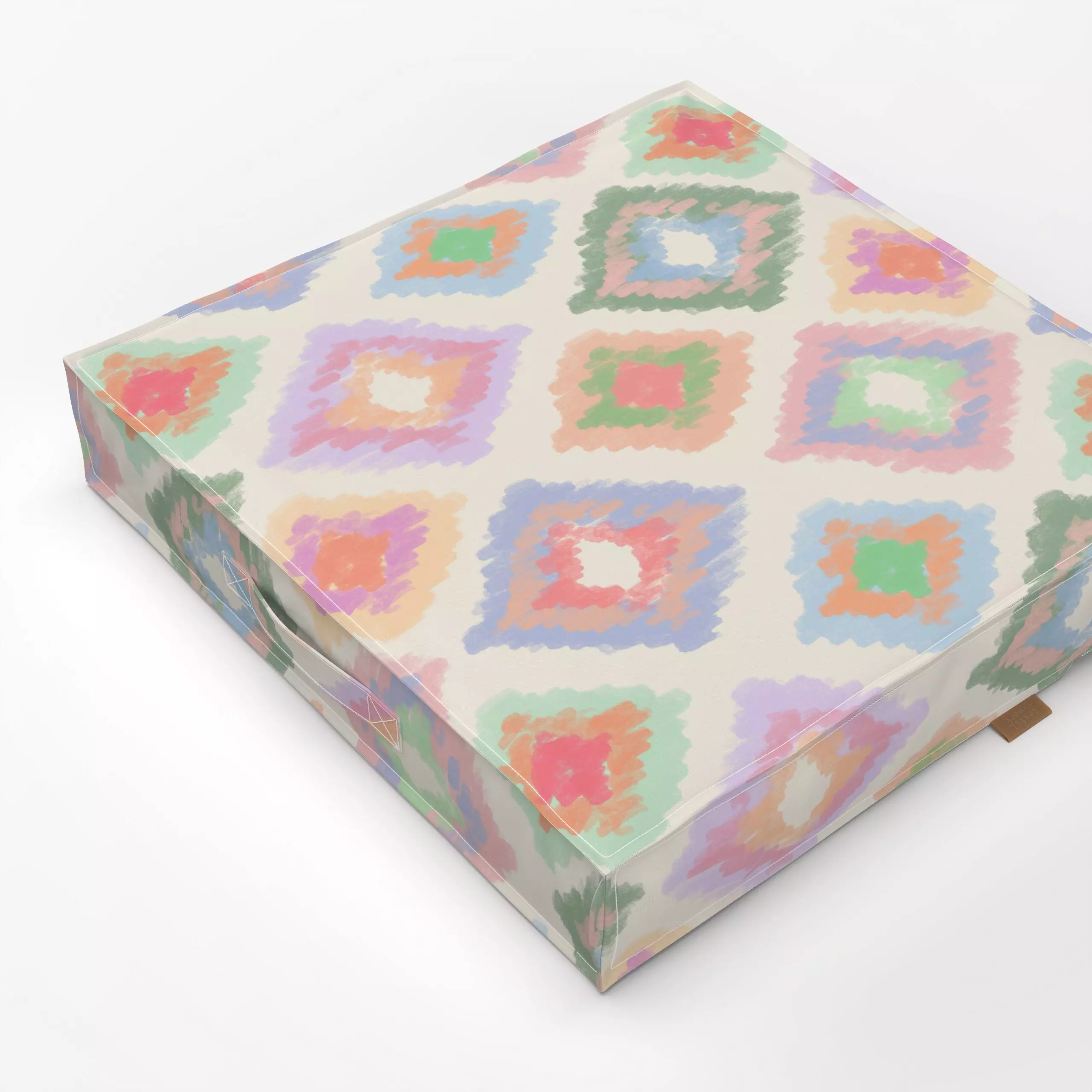 Bodenkissen ETHNO RAUTE Bunt - Symbole & Muster - von „Kruth Design"; Garten, Sommer, Ethno, outdoor, ikat, Balkon, Gartende...
