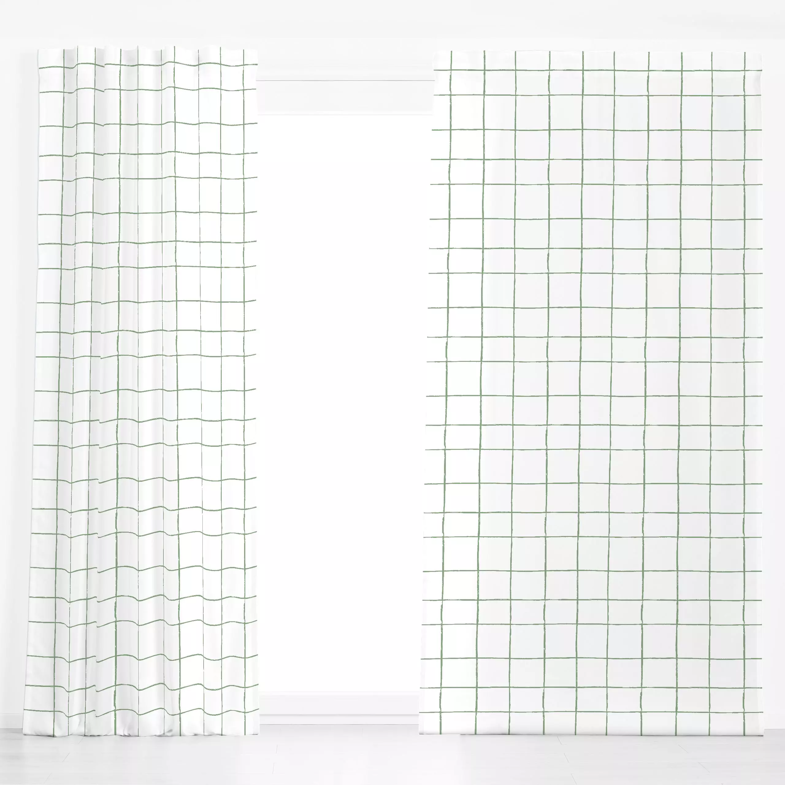 Dekovorhang Grid White - Symbole & Muster - von „Barlena"; Muster, minimal, linie, Linien, Pinselstrich, modern, Karo, minim...