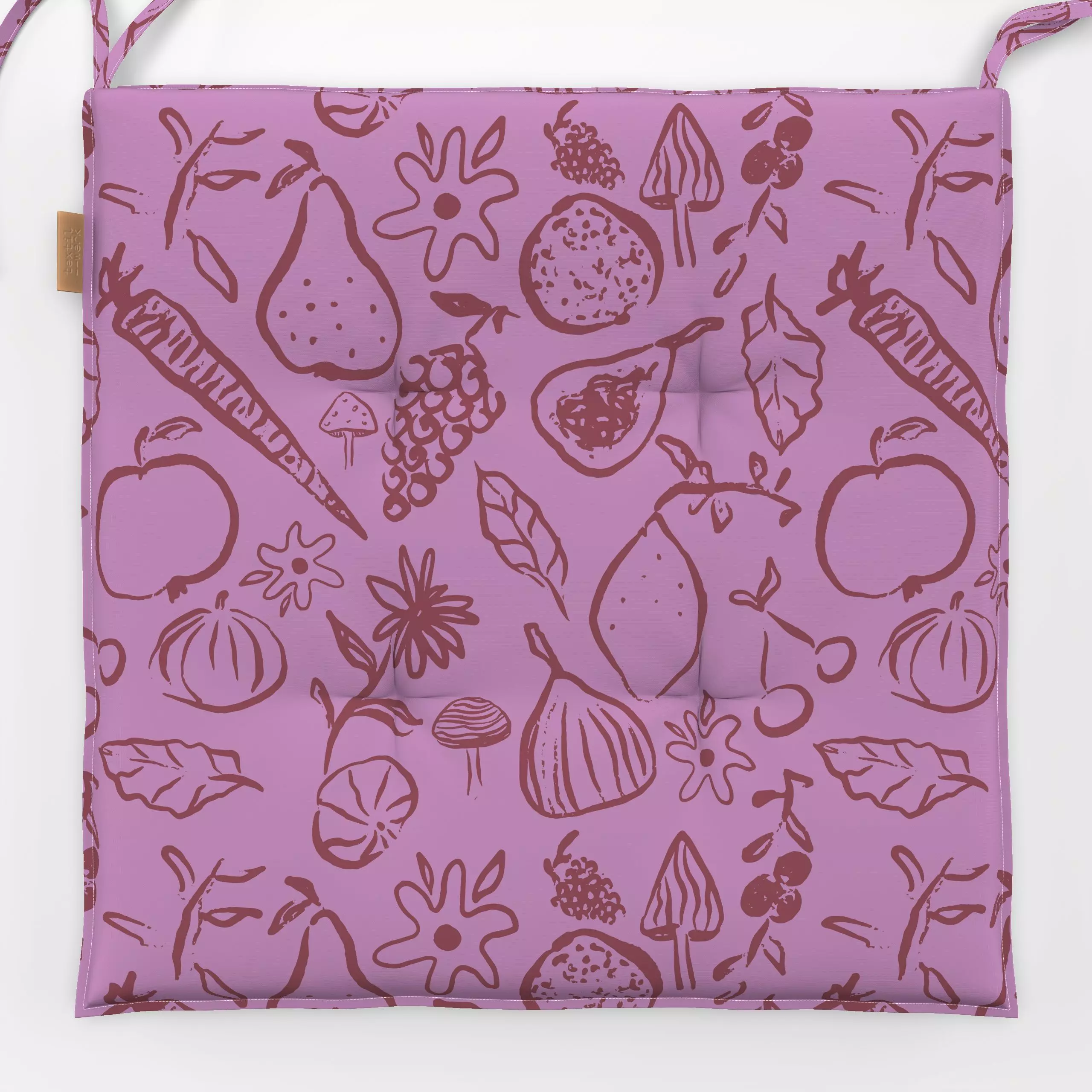 Sitzkissen Herbst Gaben Lila - von „Patries Elisabeth"; Obst, Zeichnung, Feige, Herbst, pilze, Kochen, Gemuese, Linienkunst,...
