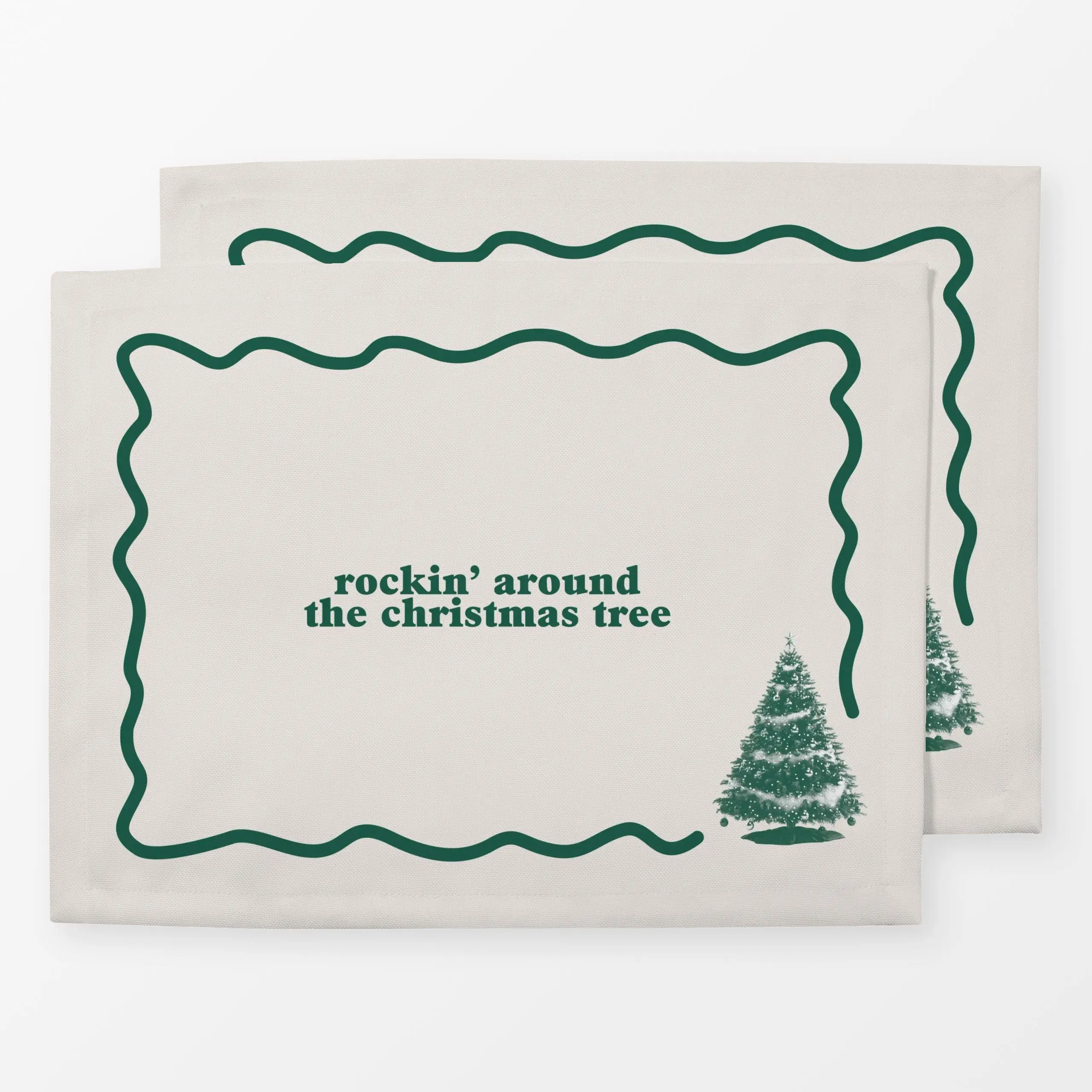 Tischset Around the Christmas Tree - Weihnachten, Winter - von „textilwerk"; Retro, Merry Christmas, Weihnachtsbaum, Geschen...