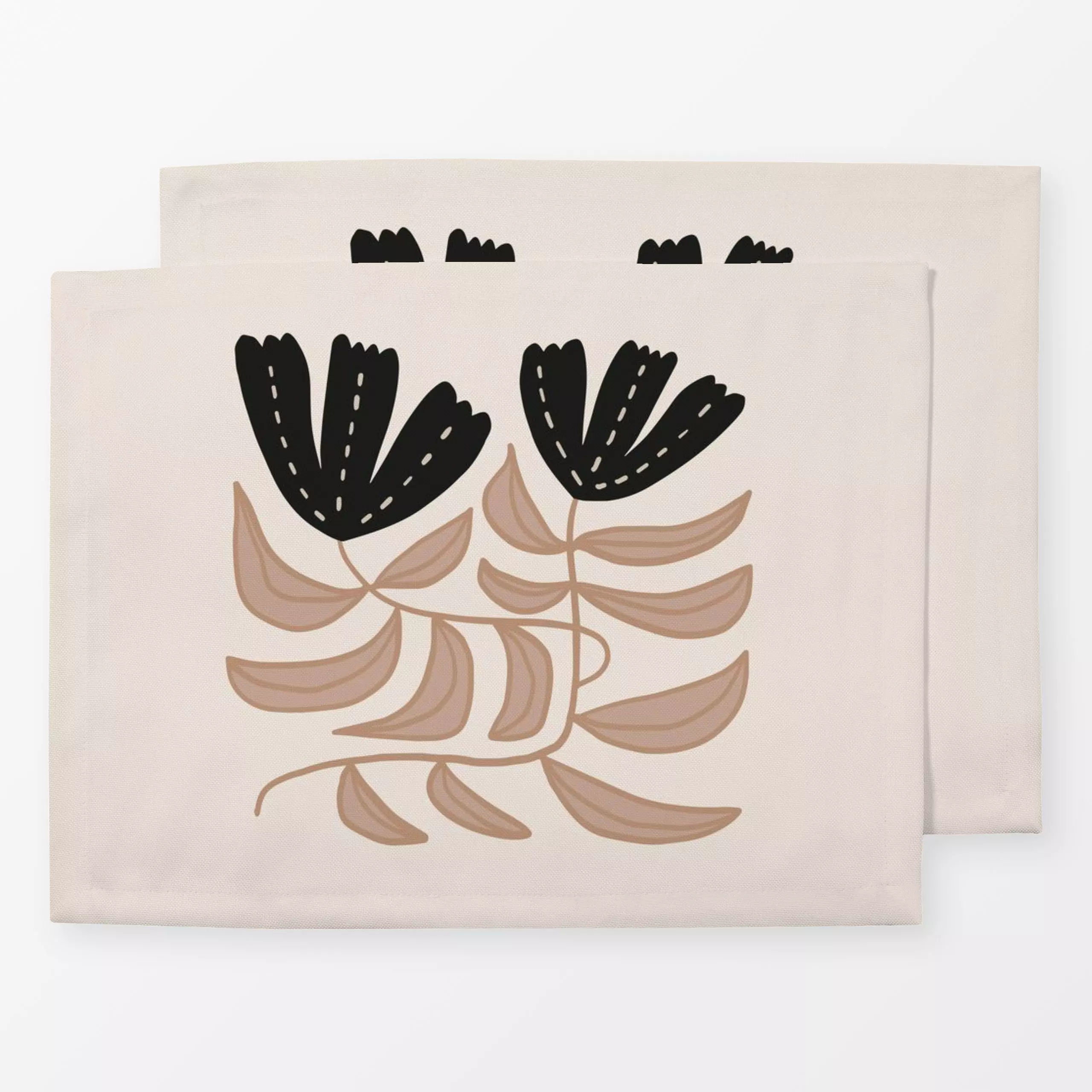 Tischset Two Flowers Beige, Blumen, von Kruth Design