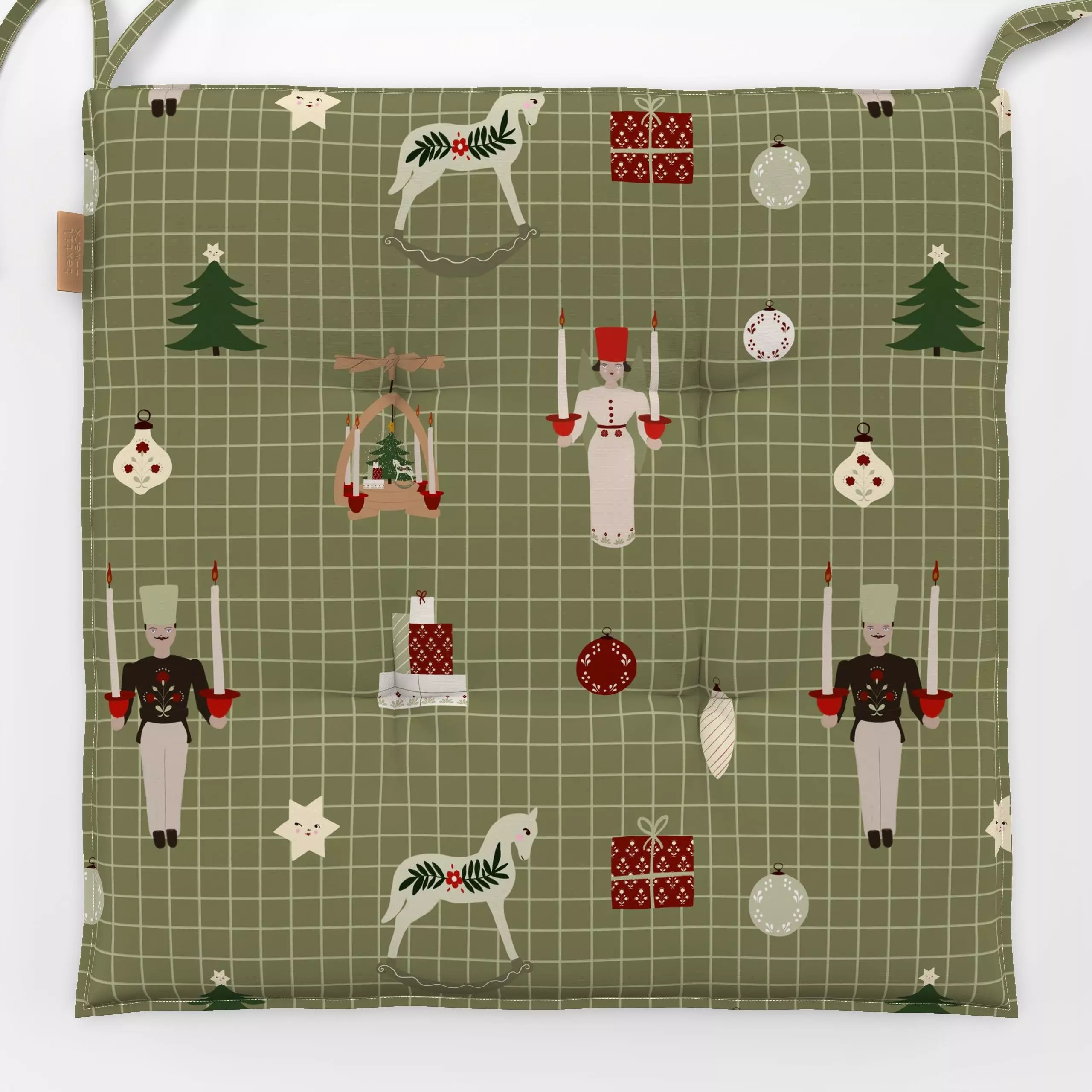 Sitzkissen Weihnachtsmuster - Weihnachten - von „Sophie Augustin Illustration"; Tannenbaum, Sterne, Weihnachten, Geschenk, w...