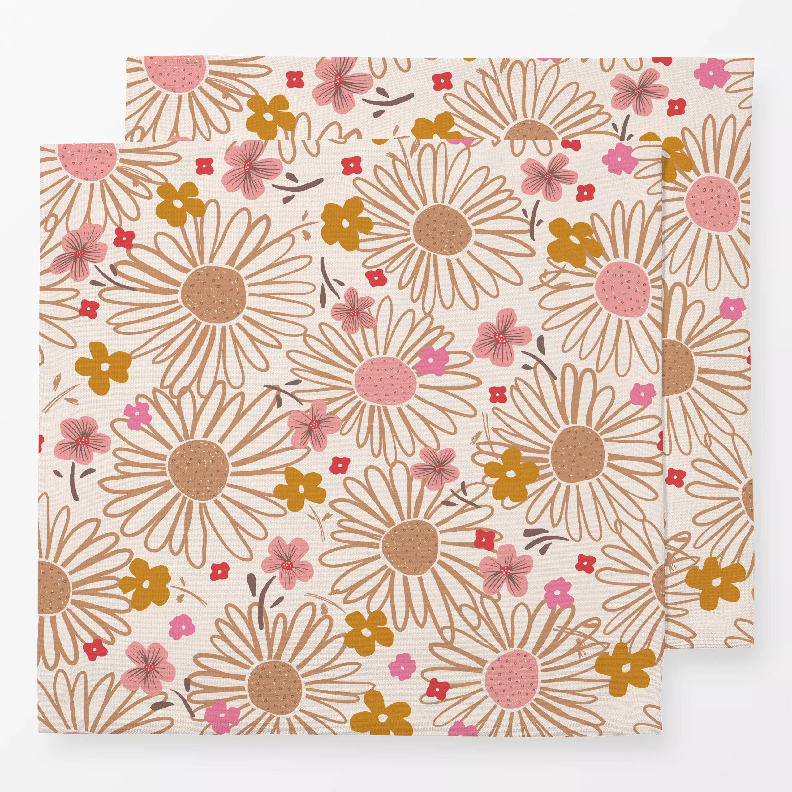 Servietten Daisy Meadow beige coral - Blumen & Florales - von „Kathrin Woo"; Muster, Kissen, modern, verspielt, organisch, B...