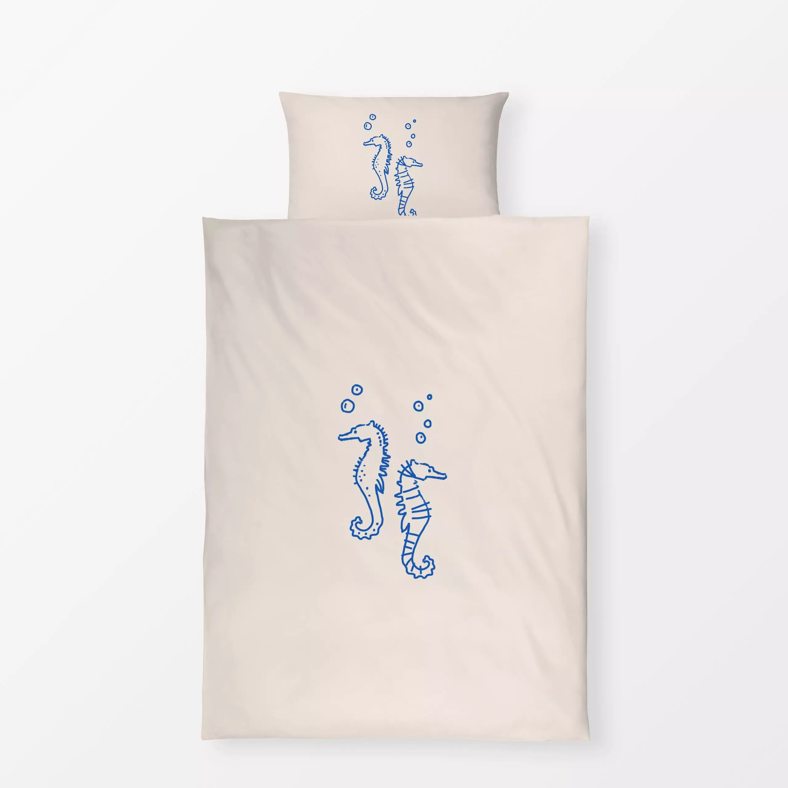 Bettwäsche Seepferd Blau - Tiere - von „Kruth Design"; Ozean, Meer, Meerestiere, Seepferdchen, Sommer, Muscheln, kruthdesign...