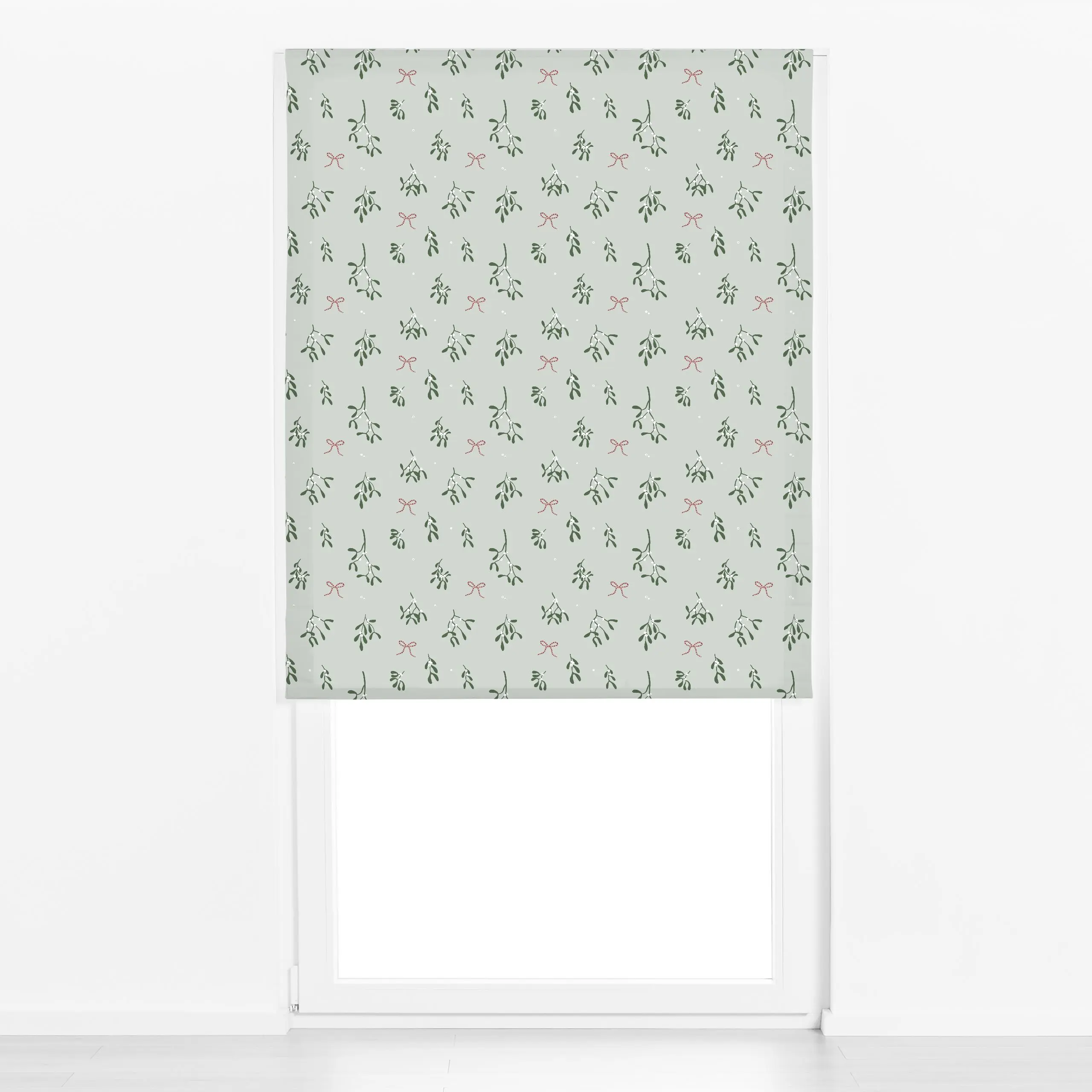 Raffrollo Mistletoe and kisses - grün - Weihnachten - von „Heyduda"; Zweig, skandinavisch, Hygge, Cozy, Weihnachten, Liebe, ...