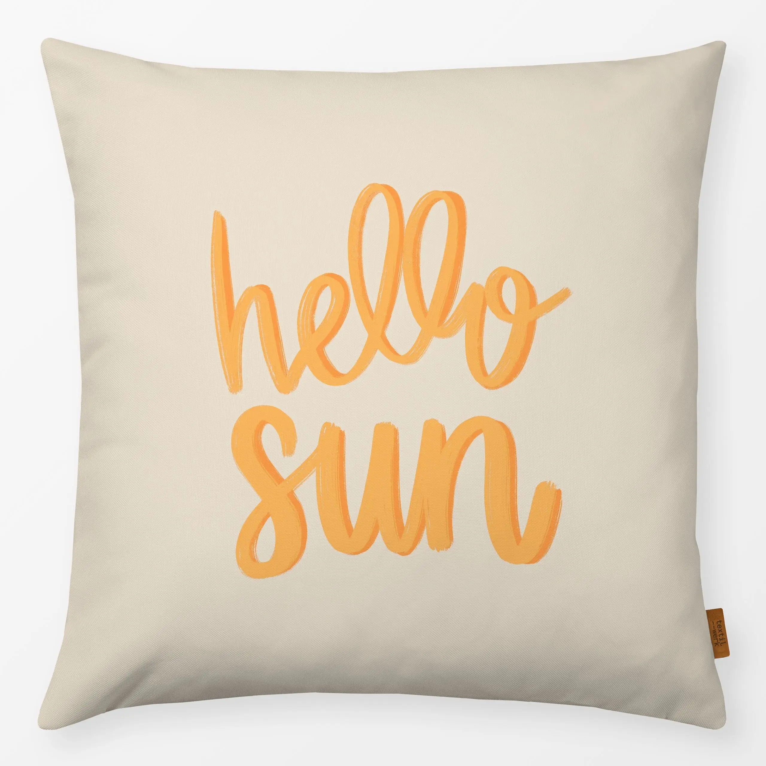 Kissen hello sun gelb - Sommer, Sprüche & Schriftzüge, Reise - von „Studio Kesse"; Strand, Sonne, Sommer, sunshine, Balkon, ...