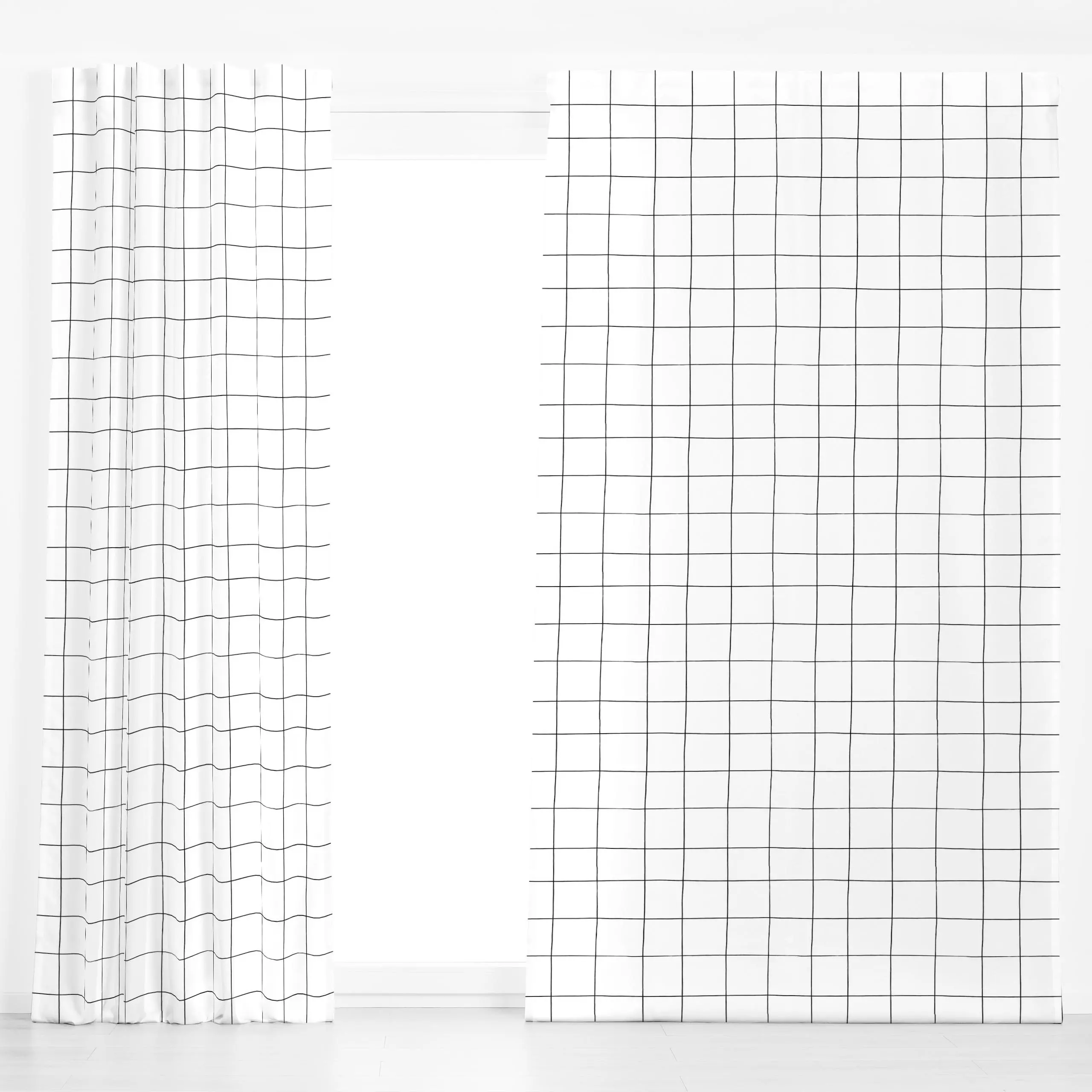 Dekovorhang Kariert schwarz auf weiß - Symbole & Muster - von „Katrin Graff"; boho, Muster, minimal, Linien, Abstrakt, Geome...