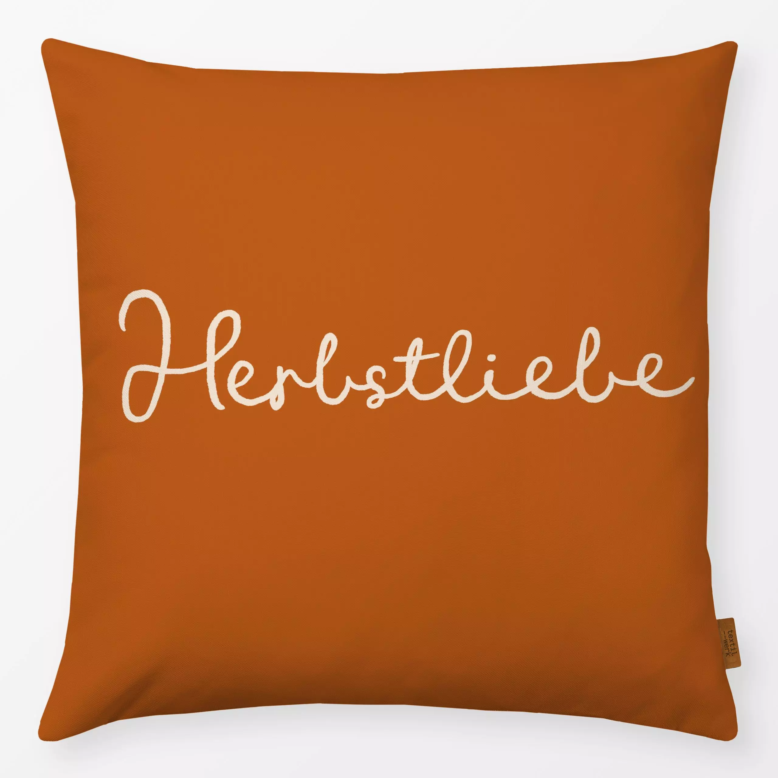 Kissen Herbstliebe Orange - Herbst, Sprüche & Schriftzüge - von „Studio Kesse"; Orange, Liebe, Herbst, kalt, Herbstdeko, her...