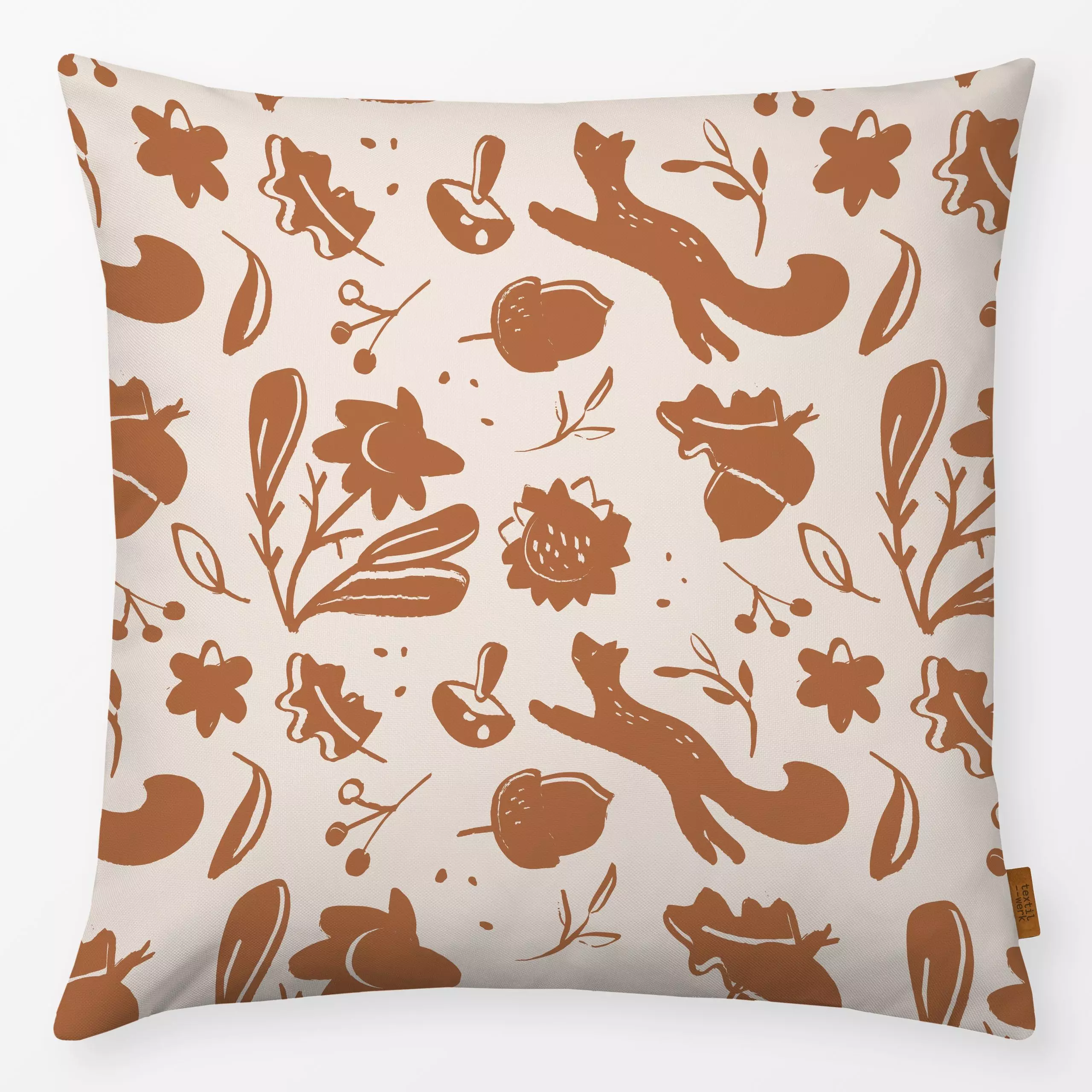 Kissen Fuchs Herbst Beige Amber - Natur & Landschaft - von „Kruth Design"; Zweig, Wald, Fuchs, sonnenblumen, Herbst, Herbstd...