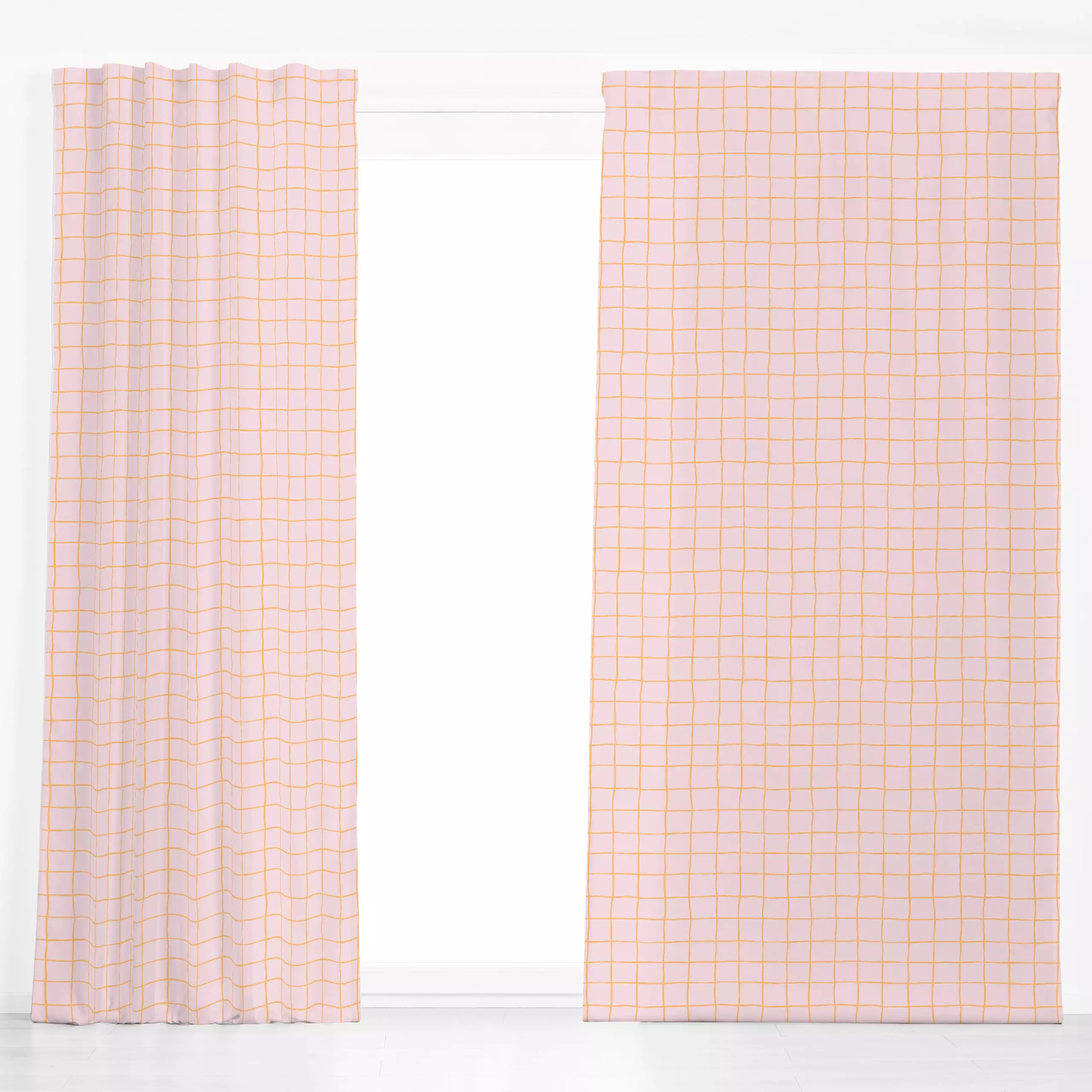 Dekovorhang Karo Rosa Orange - Symbole & Muster - von „Studio Kesse"; Linien, Streifen, rosa, Ostern, Karo, landhaus, karier...
