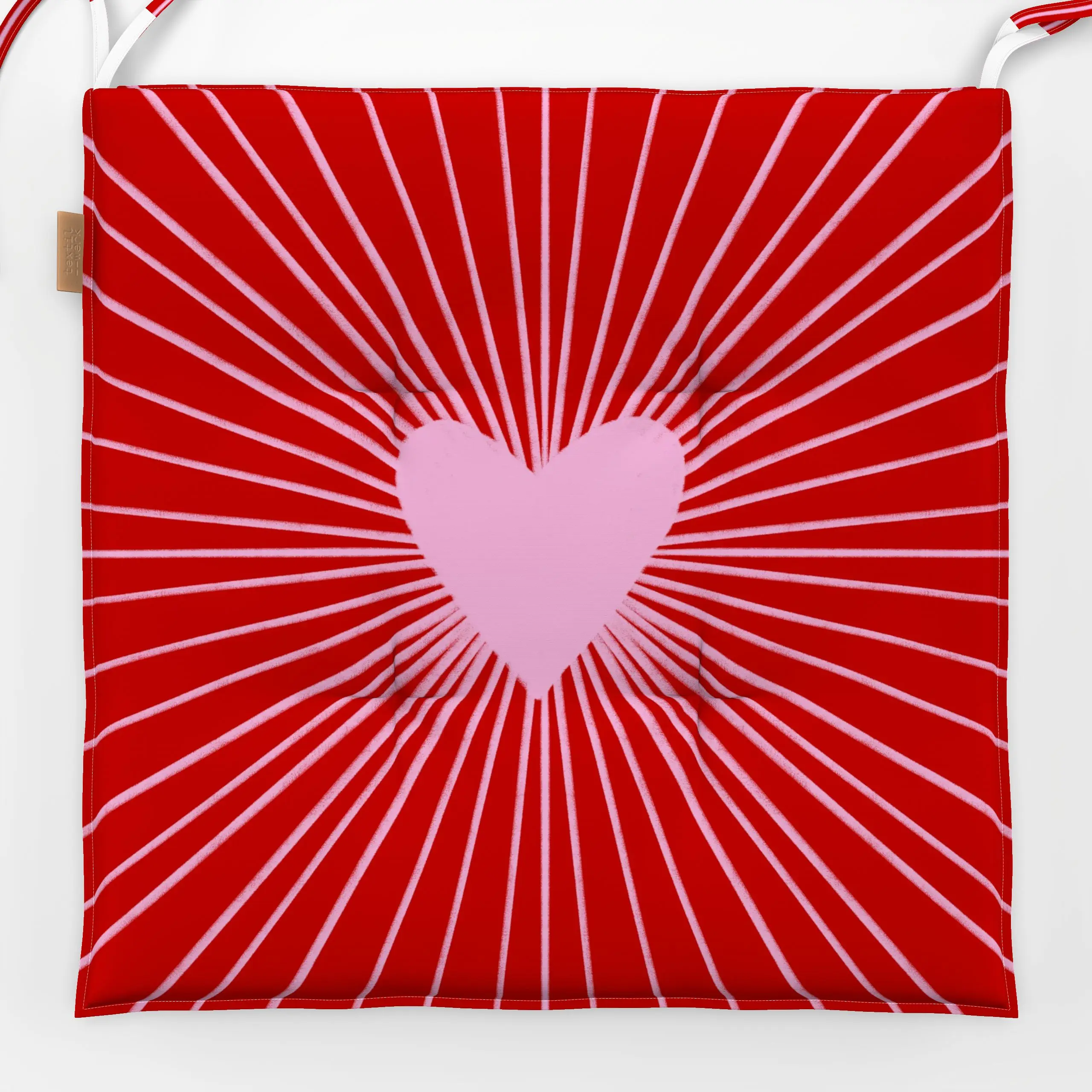 Sitzkissen Herz mit Strahlen Rot - Liebe, Romantik & Pride, Anlässe - von „Sophie Augustin Illustration"; Streifen, Herzen, ...