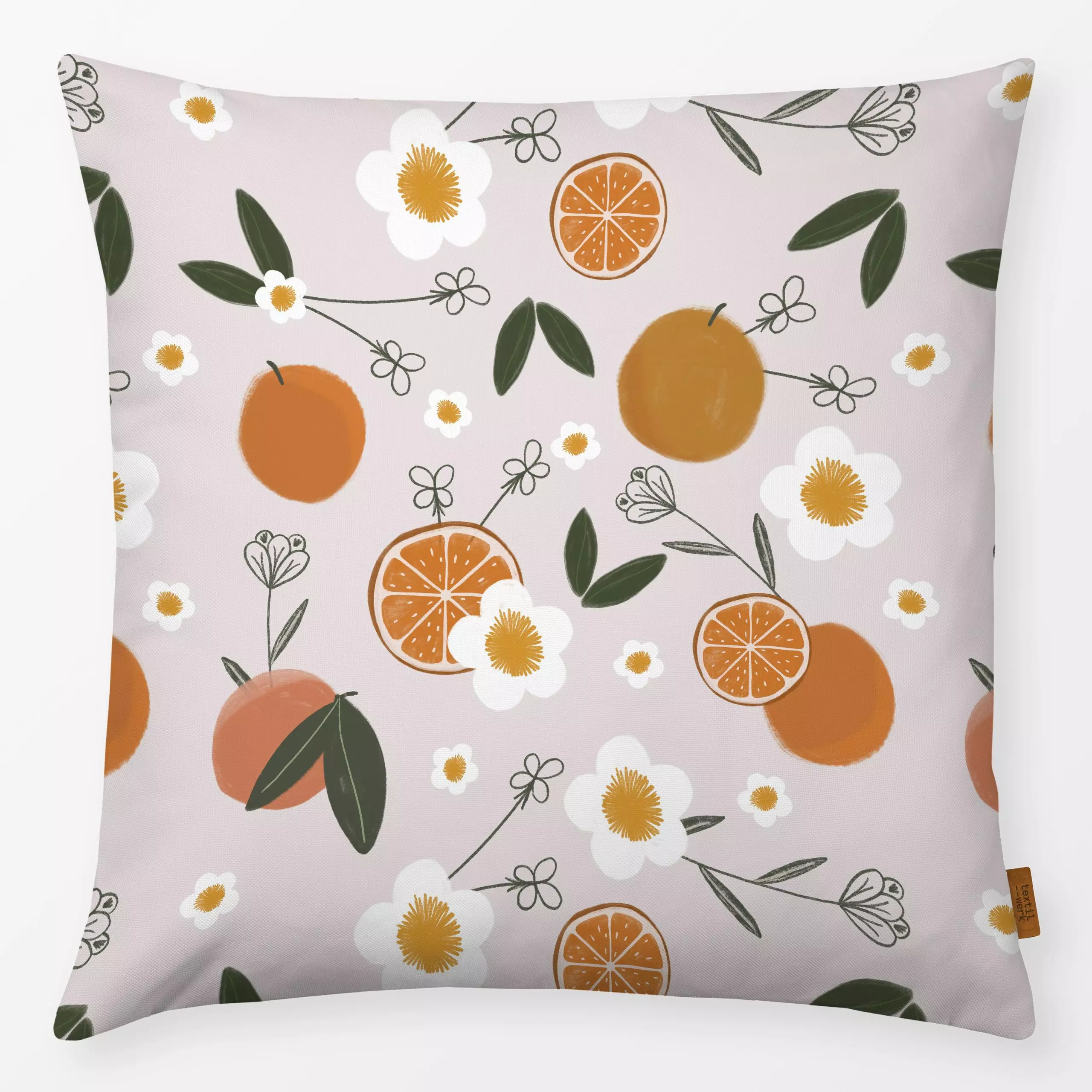 Kissen Oranges and Flowers - Frühling, Küche, Essen & Trinken, Ostern - von „Menina Lisboa "; Obst, Blumen, orangen