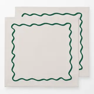 Servietten Wellenrand Beige Grün