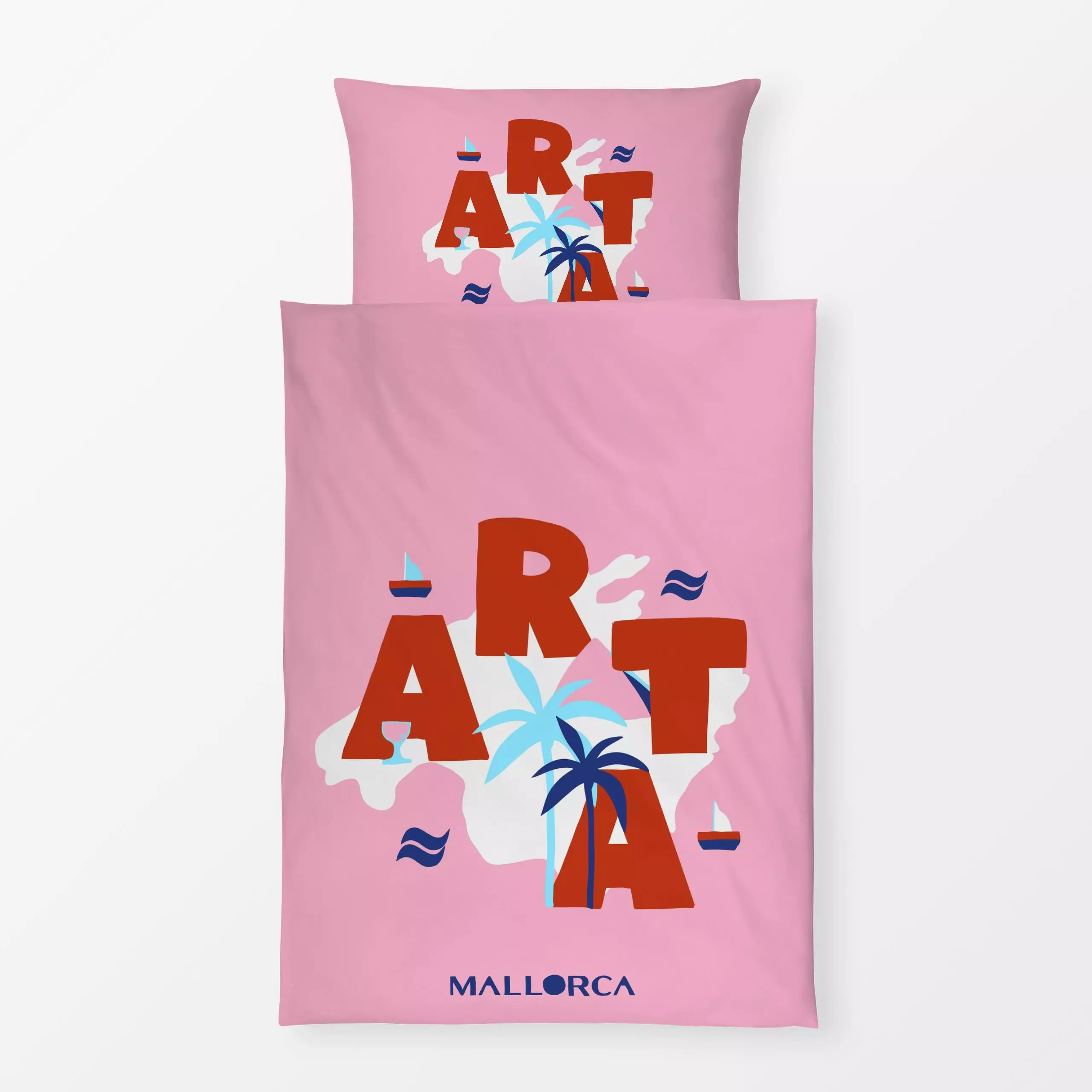 Bettwäsche Mallorca Arta - Städte & Länder, Sommer, Sprüche & Schriftzüge - von „Ursula Tücks"; abstrakt, rosa, Palmen, Somm...