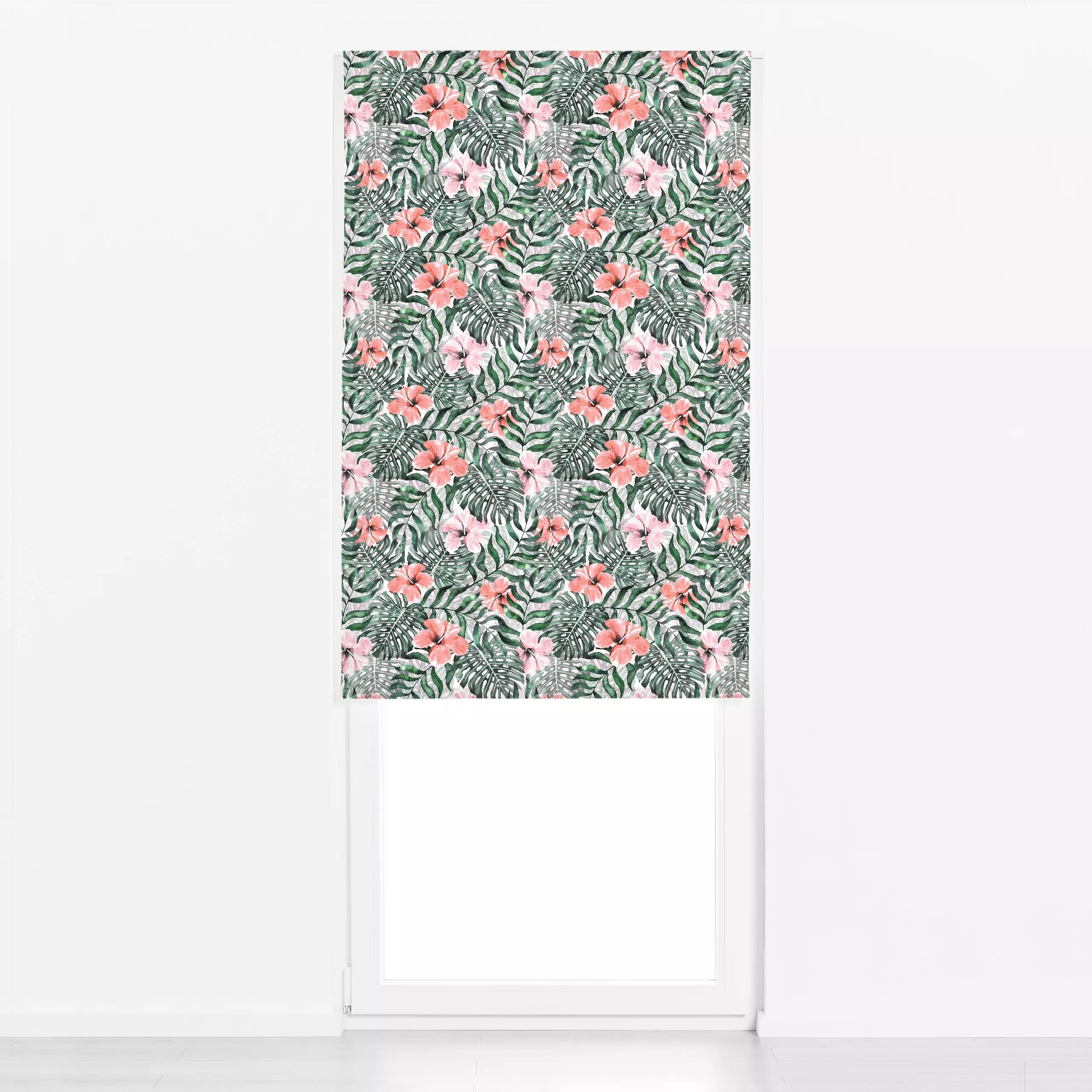 Raffrollo Tropical Hibiscus Pink - Blumen & Florales, Sommer, Pflanzen & Botanik - von „Karen Menzenbach"; rosa, Blätter, Pf...