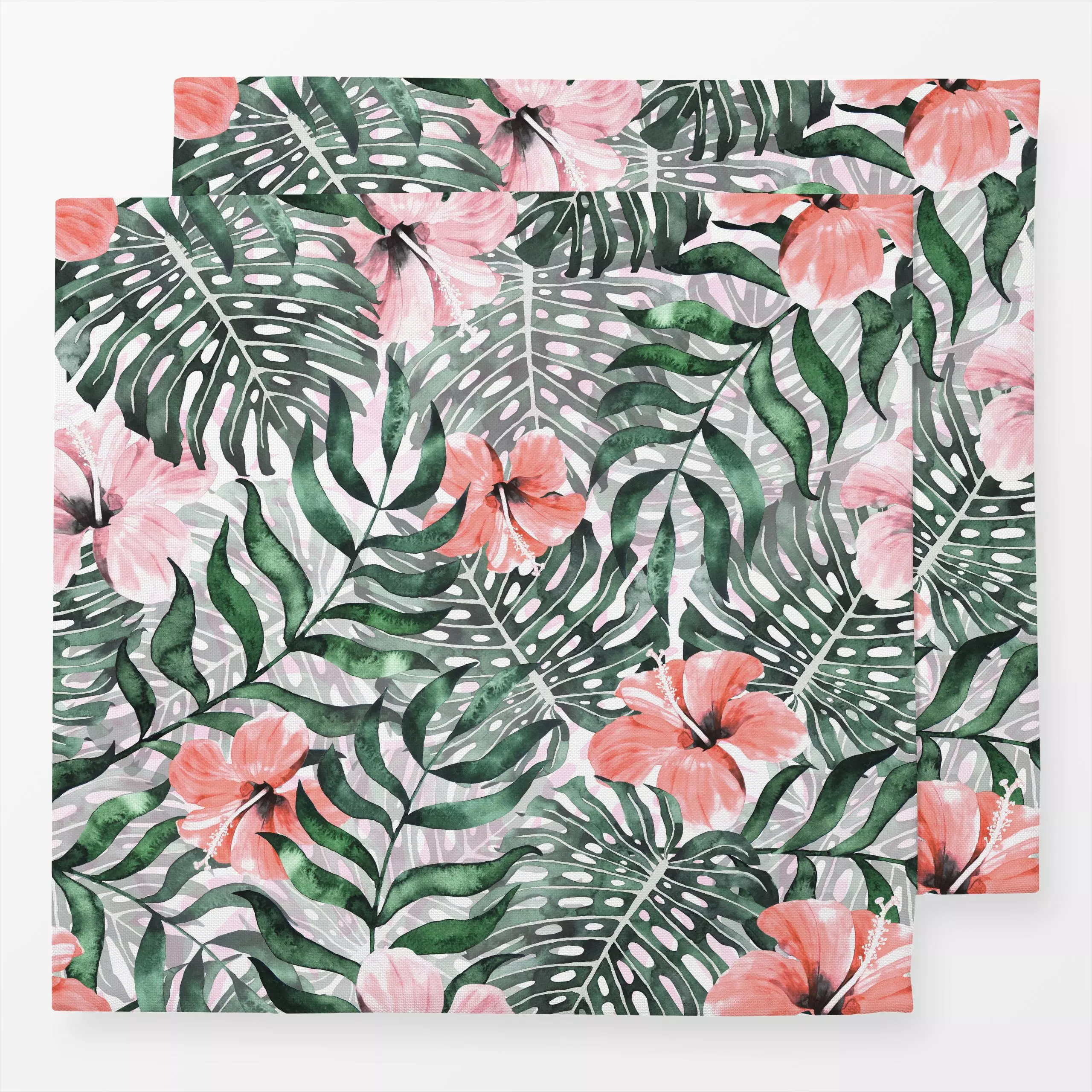 Servietten Tropical Hibiscus Pink - Blumen & Florales, Sommer, Pflanzen & Botanik - von „Karen Menzenbach“; rosa, Blätter, P...