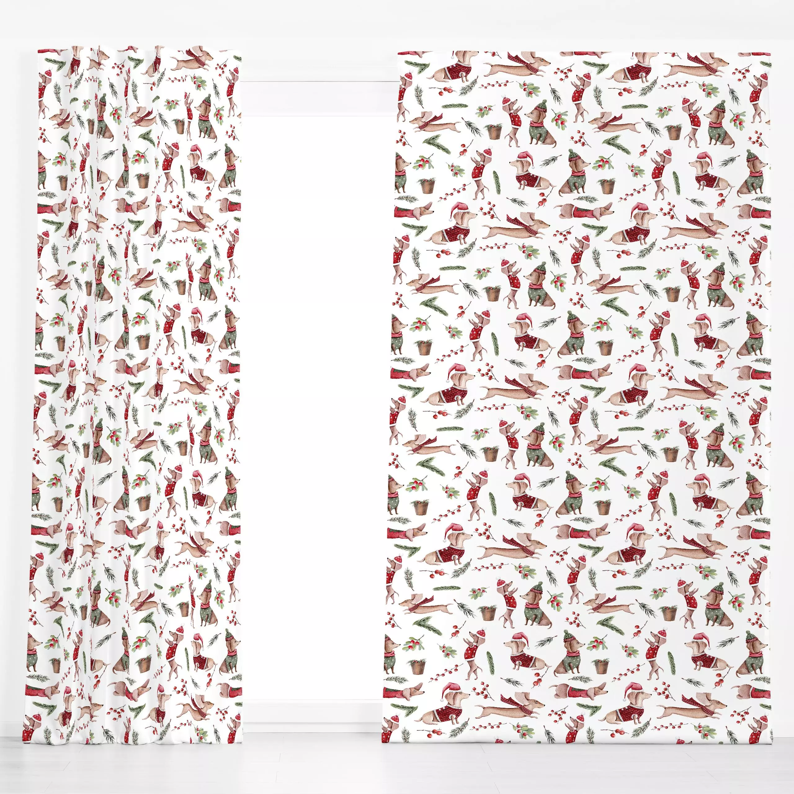 Dekovorhang Weihnachtsdackel - Weihnachten, Winter - von „Uta Naumann"; Muster, Hund, Meerestiere, Weihnachten, niedlich, Wi...