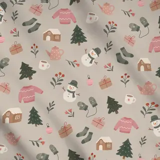 Meterware Ganz viel Weihnachten beige
