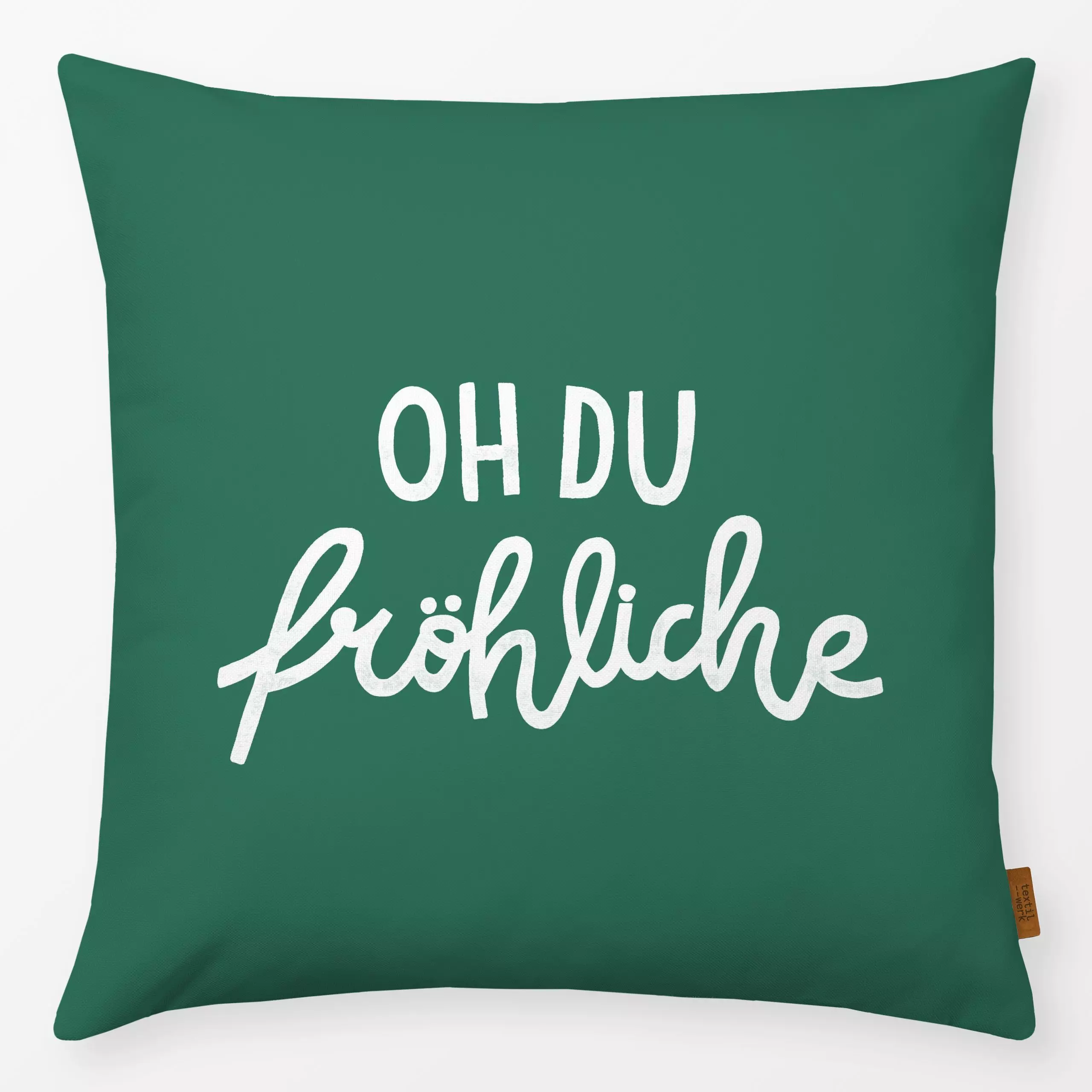 Kissen Oh du Fröhliche Grün - Sprüche & Schriftzüge, Weihnachten, Winter - von „Studio Kesse"; Merry Christmas, Weihnachten,...