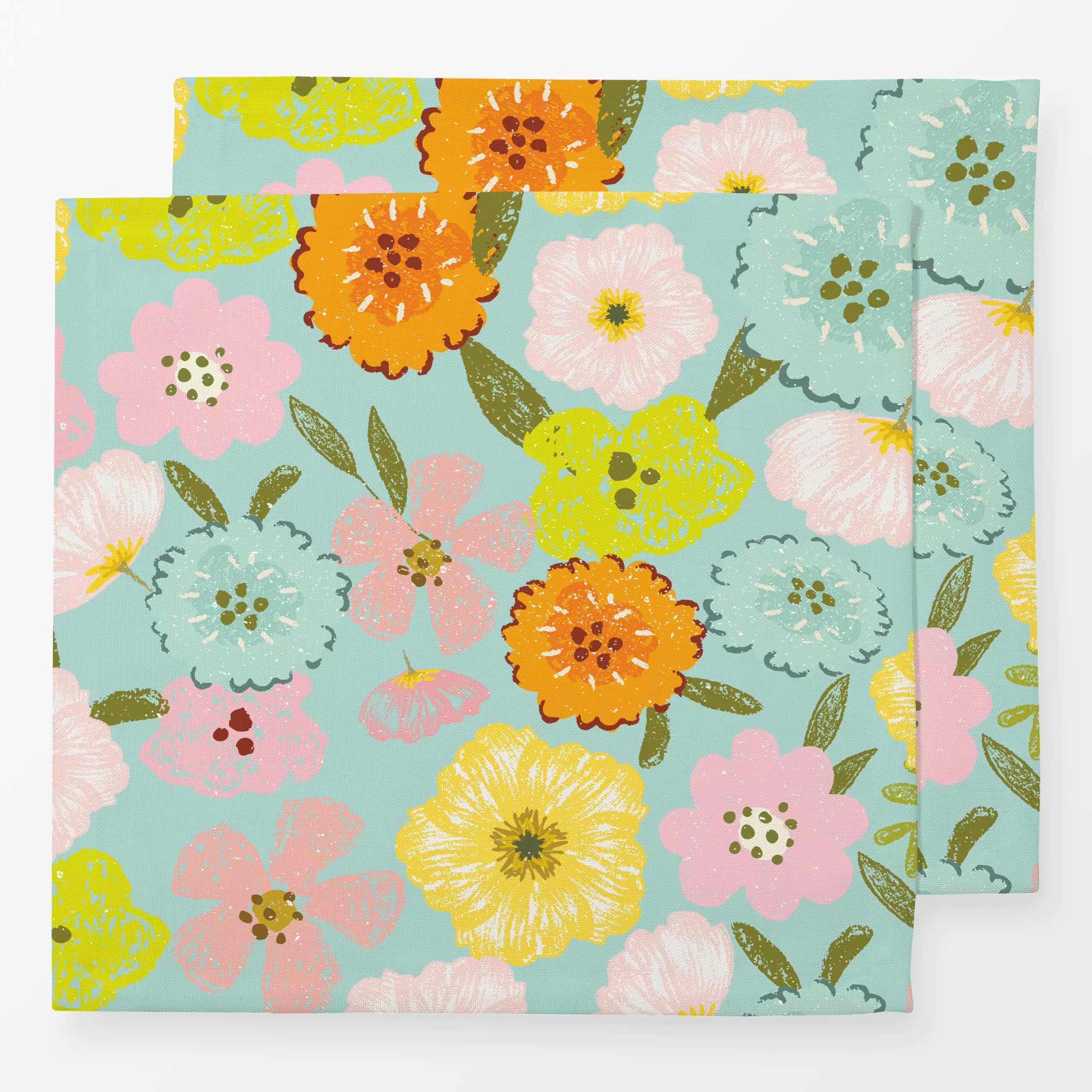 Servietten Doodle Sommer Garten Türkis - Blumen & Florales, Sommer - von „Uta Naumann"; boho, abstrakt, Blumen, Retro, Somme...