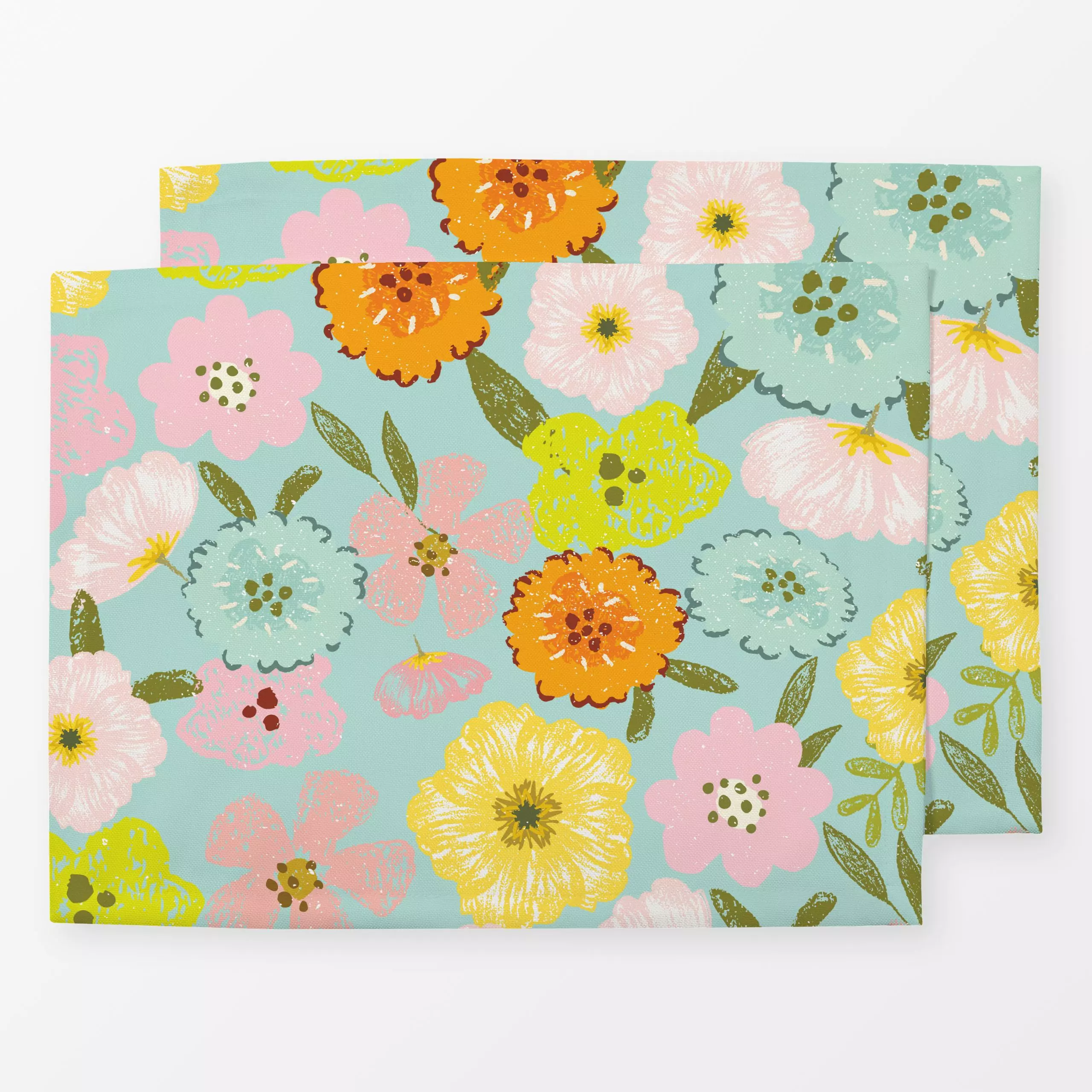 Tischset Doodle Sommer Garten Türkis - Blumen & Florales, Sommer - von „Uta Naumann"; boho, abstrakt, Blumen, Retro, Sommerb...