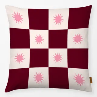 Kissen Schachbrett Sonne Bordeaux
