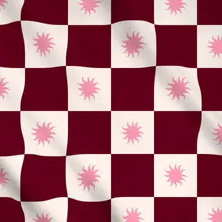 Meterware Schachbrett Sonne Bordeaux