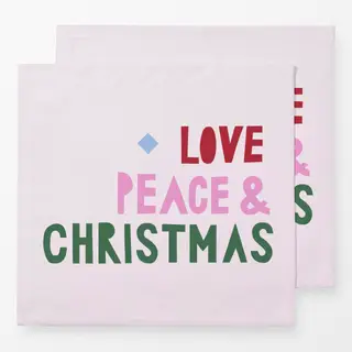 Servietten Love Peace and Xmas hellrosa