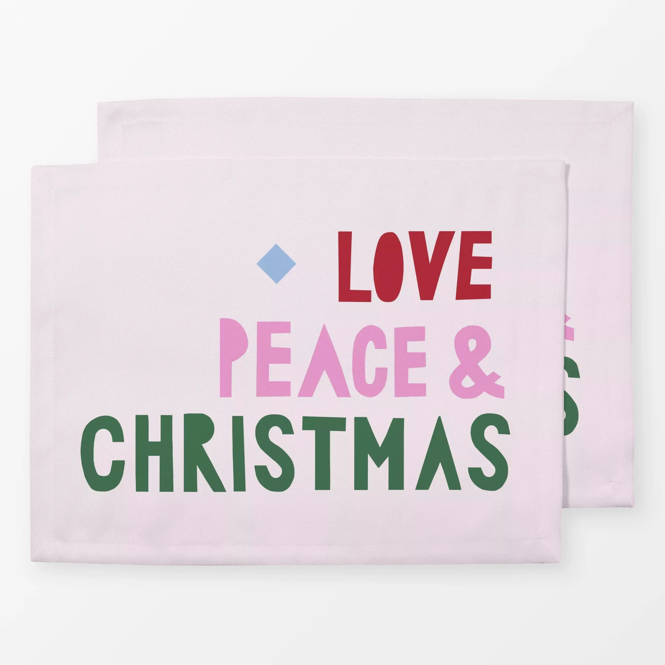 Tischset Love Peace and Xmas hellrosa - Sprüche & Schriftzüge, Weihnachten - von „Iris Knabenschuh Textildesign"; Love, Merr...