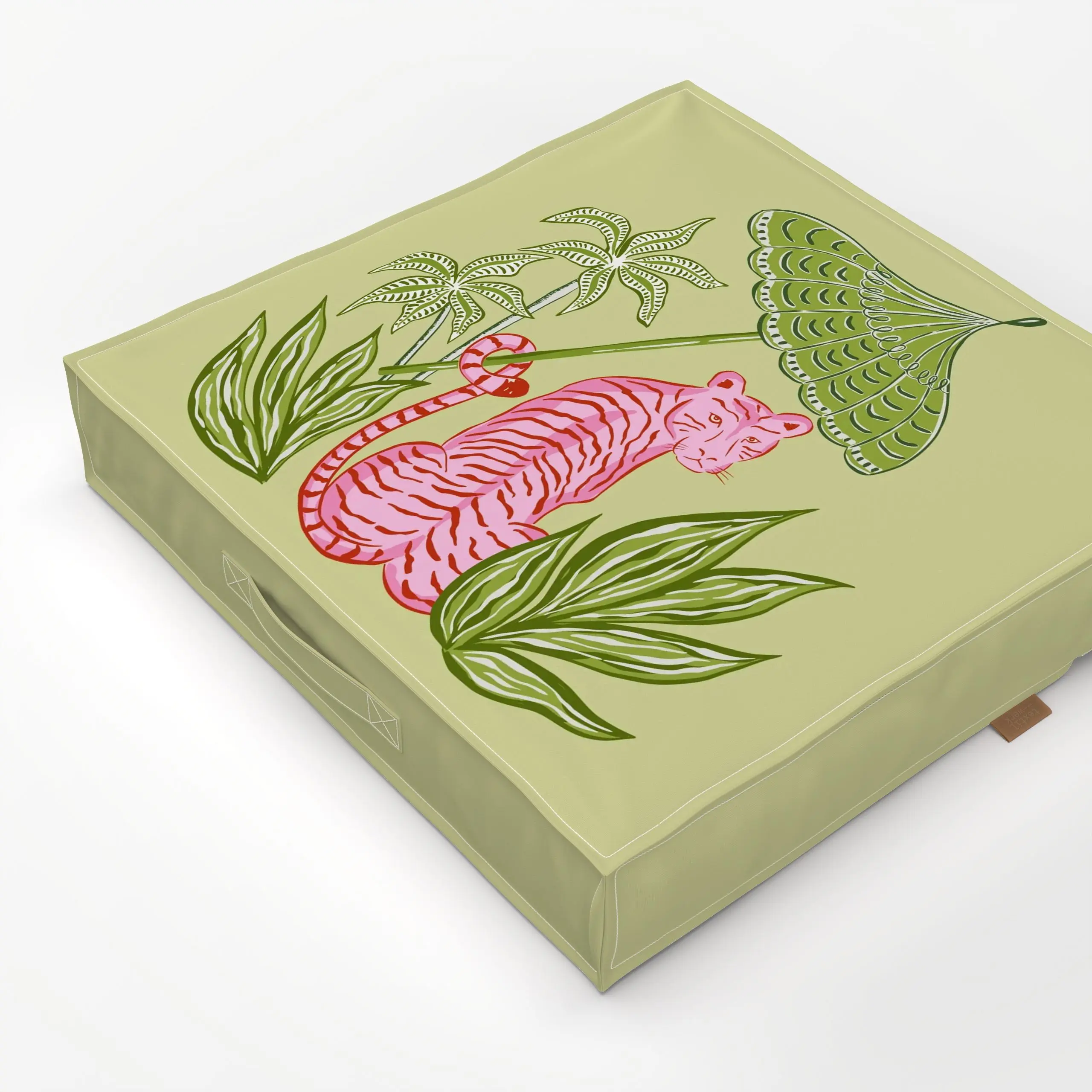 Bodenkissen pink tiger with parasol - Sommer, Tiere, Safari & Dschungel - von „Vivian Hasenclever"; Illustration, Dschungle,...