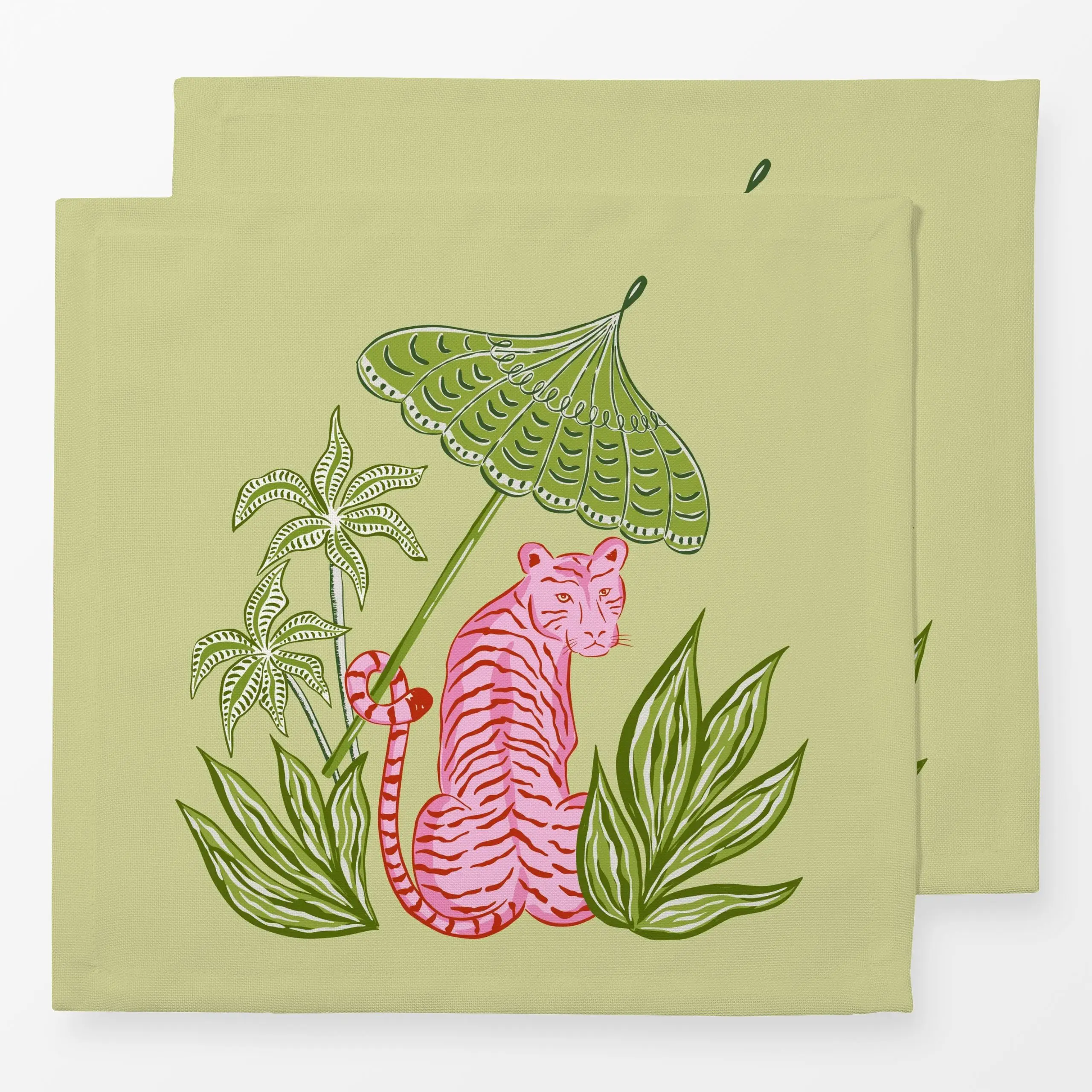 Servietten pink tiger with parasol - Sommer, Tiere, Safari & Dschungel - von „Vivian Hasenclever"; Illustration, Dschungle, ...