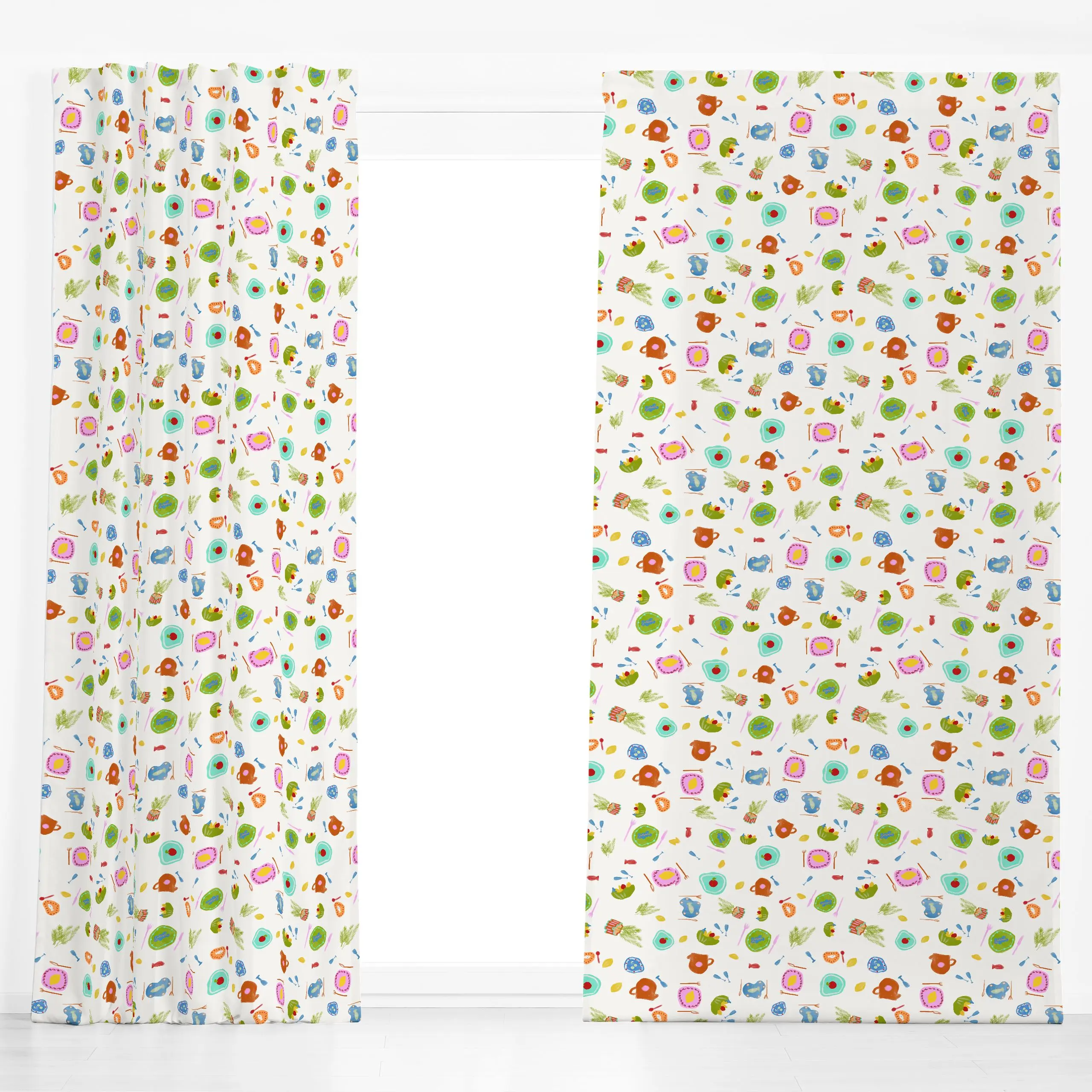 Dekovorhang Tischszene Pattern - Sommer, Küche, Essen & Trinken - von „Sophie Augustin Illustration"; Sommer, mediterran, Es...