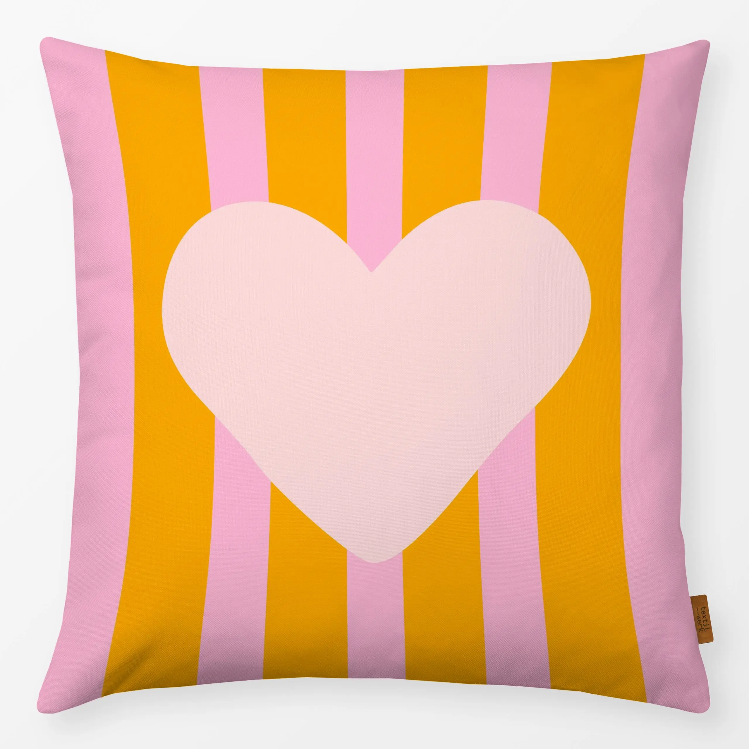 Kissen Heart & Stripes yellow - Liebe, Romantik & Pride, Symbole & Muster, Anlässe - von „Karen Menzenbach"; Streifen, rosa,...