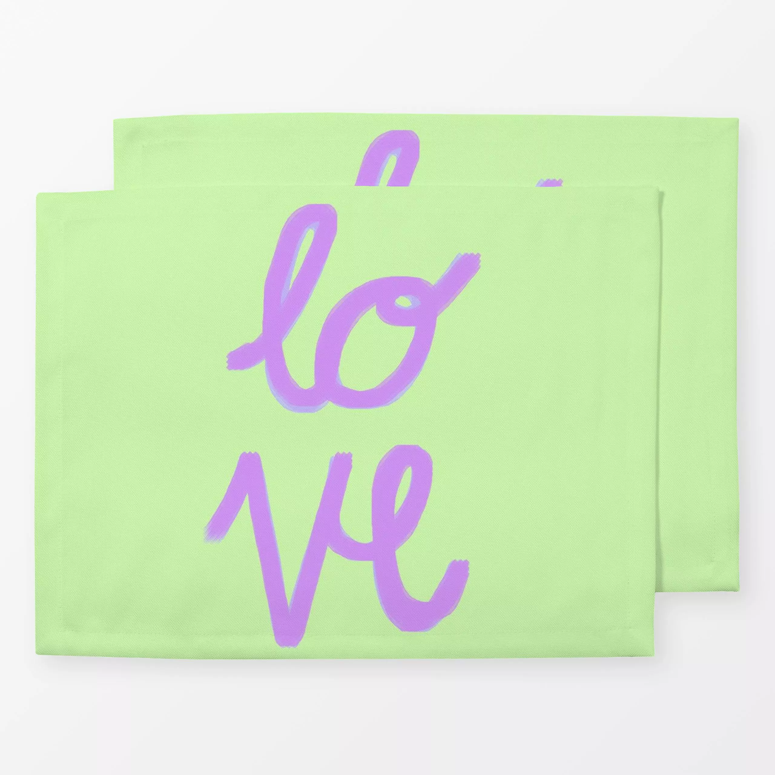 Tischset love mint - Liebe, Romantik & Pride - von „Ute Arnold"; allover, schrift, Handschrift, handgeschrieben, mint, lila