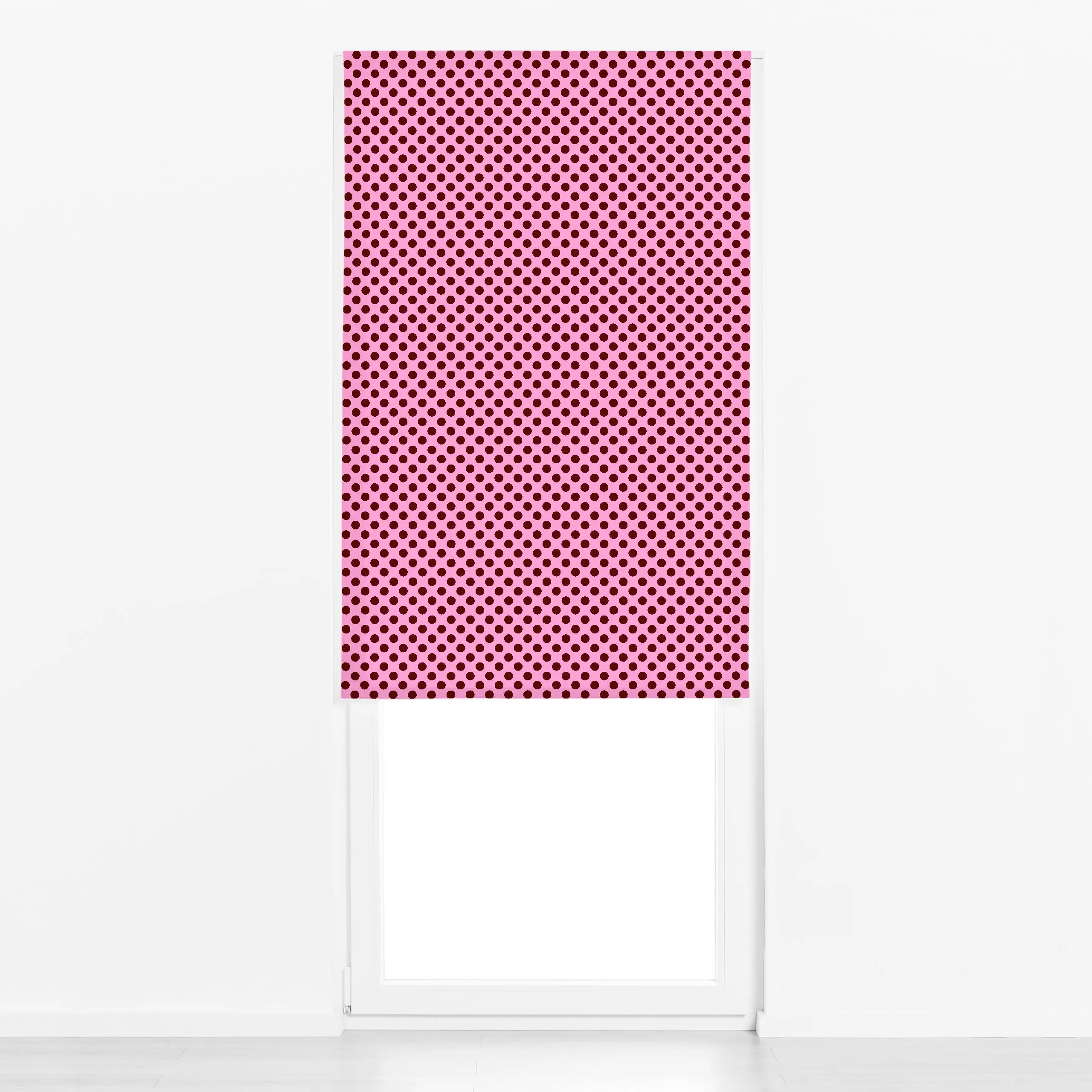 Raffrollo Polka Dots brown pink - Sommer, Symbole & Muster, Retro & Vintage - von „Karen Menzenbach"; abstrakt, rosa, grafis...