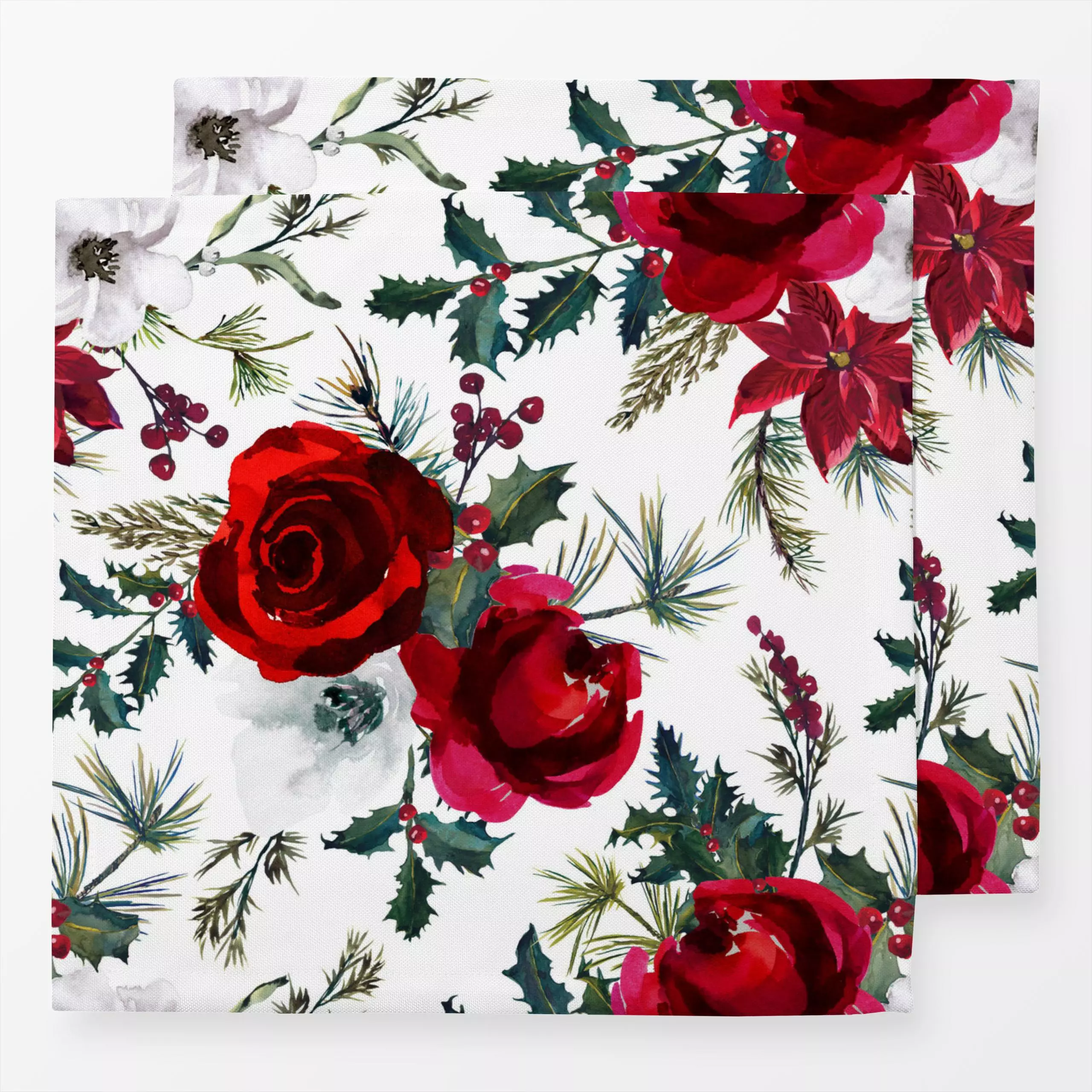 Servietten Weihnachtliche Rosen - Blumen & Florales, Weihnachten, Winter - von „Uta Naumann“; Wasserfarben, Zweig, Rosen, Hy...