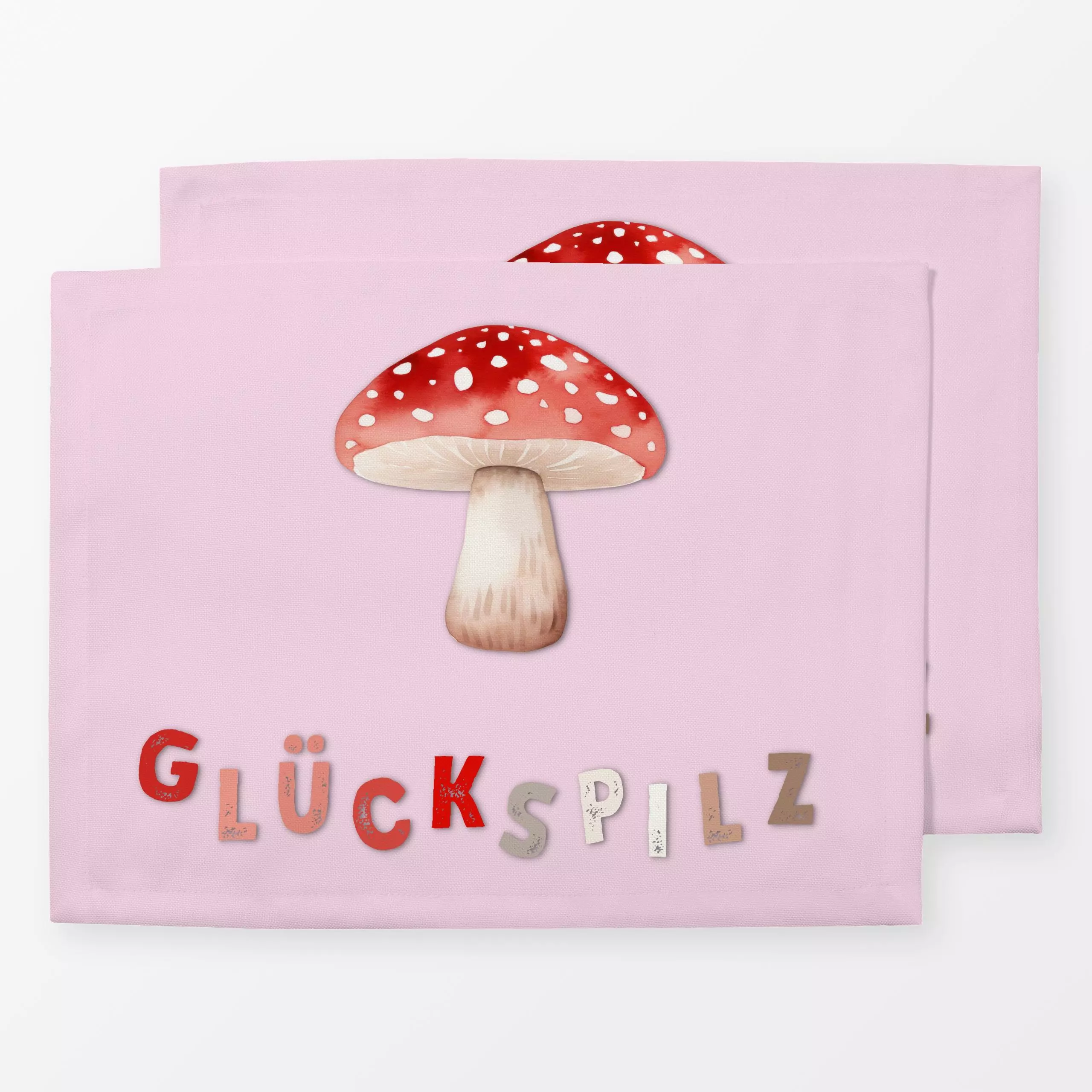 Tischset Glückspilz Fliegenpilz Pink - Herbst, Sprüche & Schriftzüge, Pflanzen & Botanik - von „Monika Strigel"; rosa, niedl...