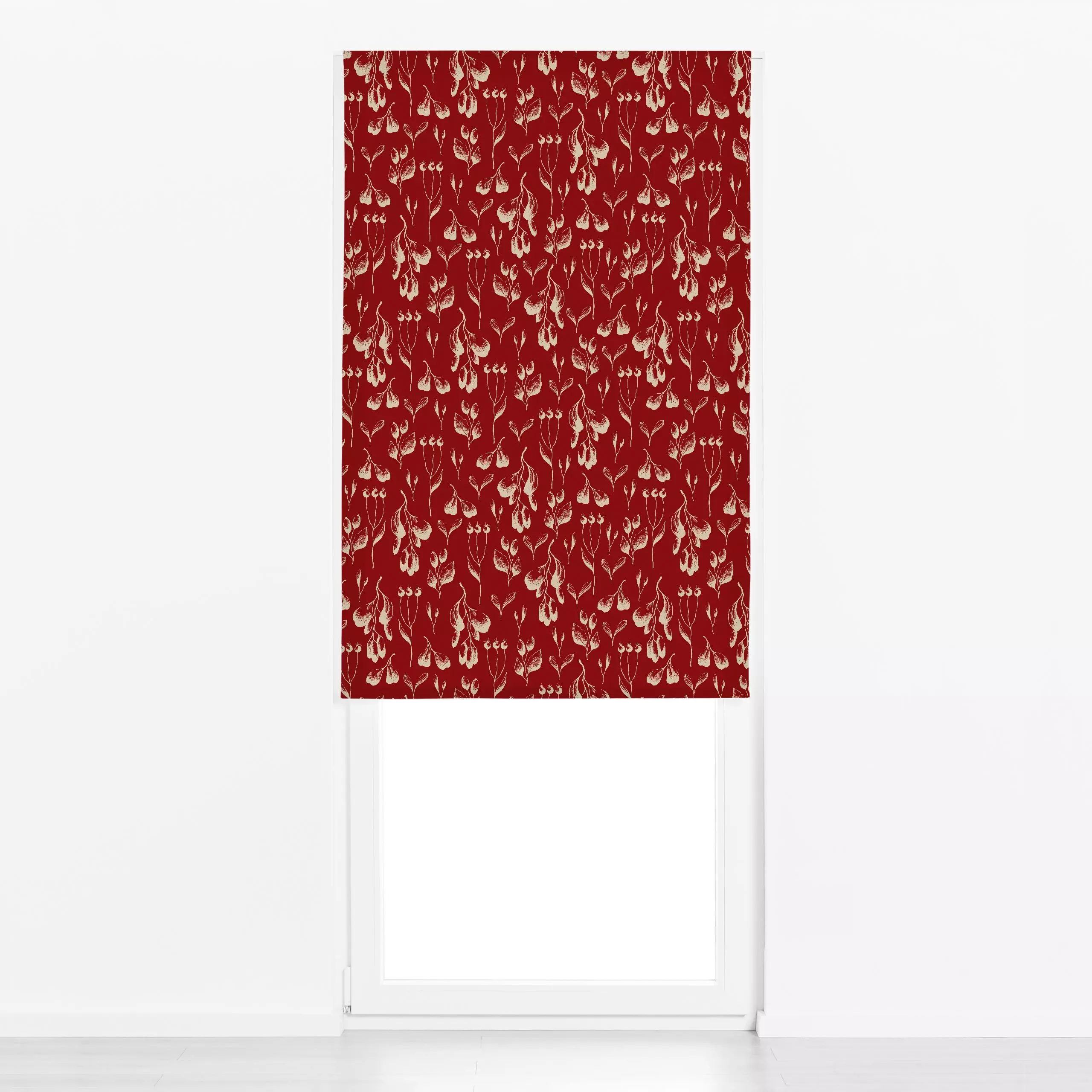 Raffrollo Mistelzweige sand auf rot - Blumen & Florales, Weihnachten, Winter - von „Uta Naumann"; boho, Muster, Blätter, Bee...