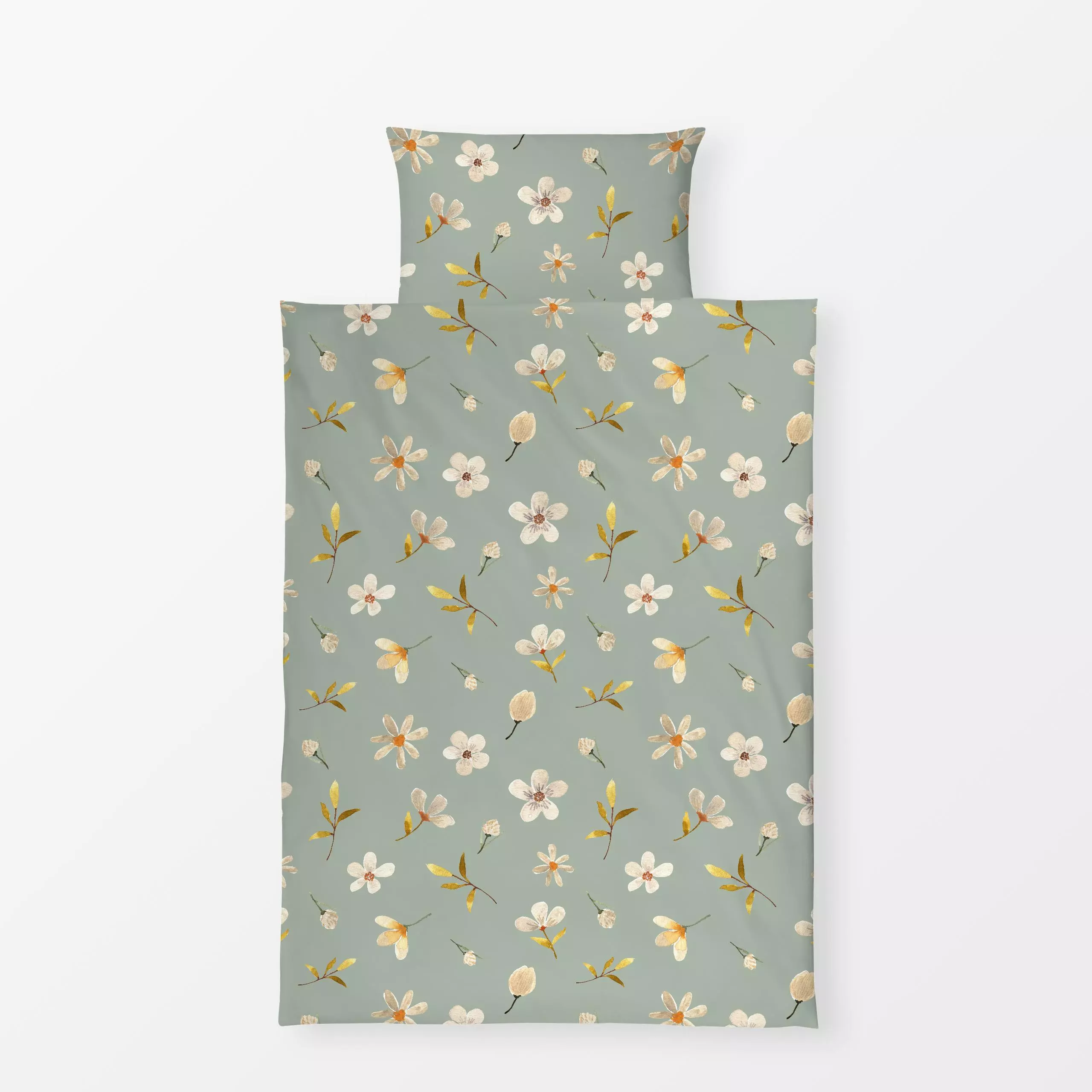 Bettwäsche White Florals-green - Blumen & Florales, Frühling - von „Lena Yokota"; Trockenblumen, floral, flower, flowers, wh...