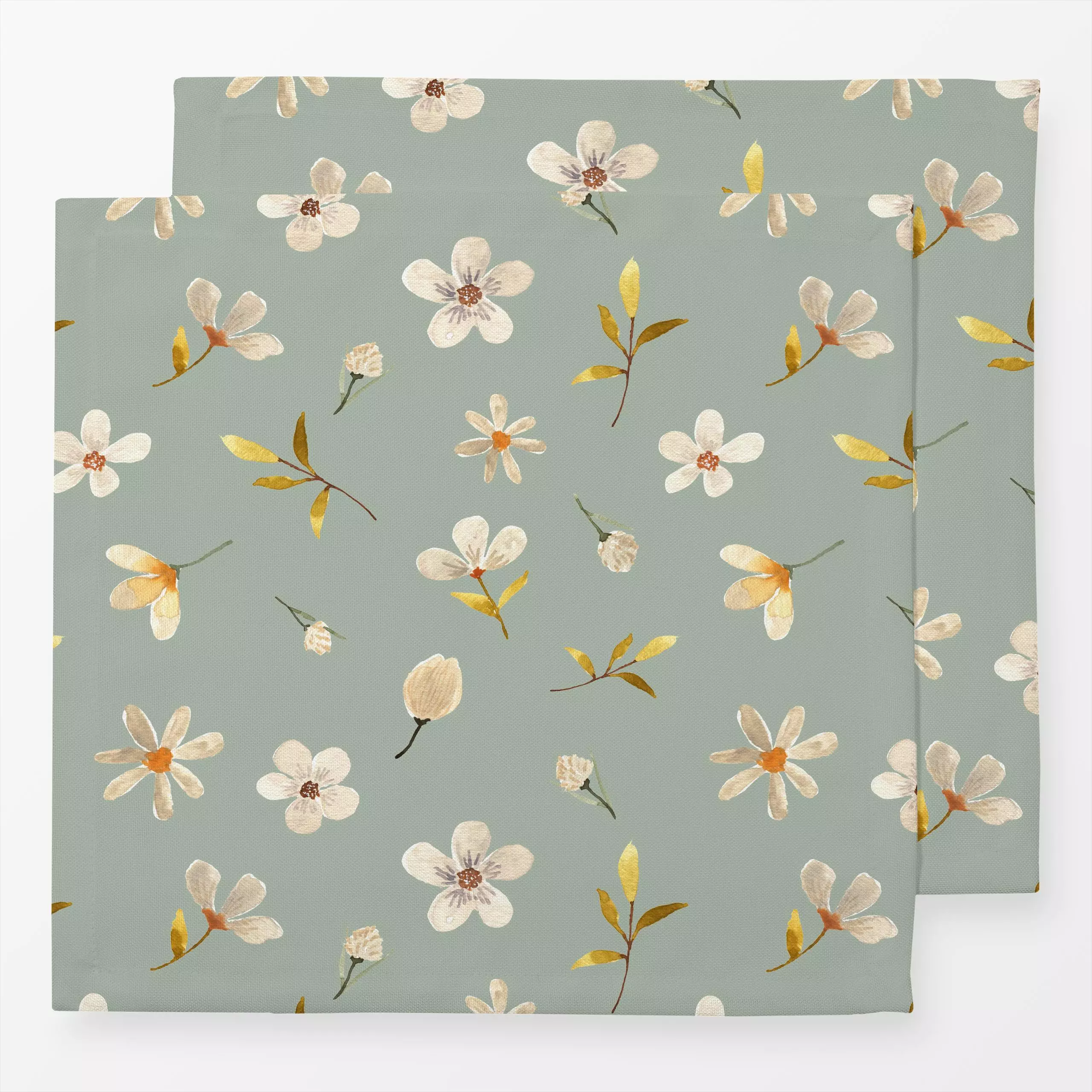 Servietten White Florals-green - Blumen & Florales, Frühling - von „Lena Yokota"; Trockenblumen, floral, flower, flowers, wh...
